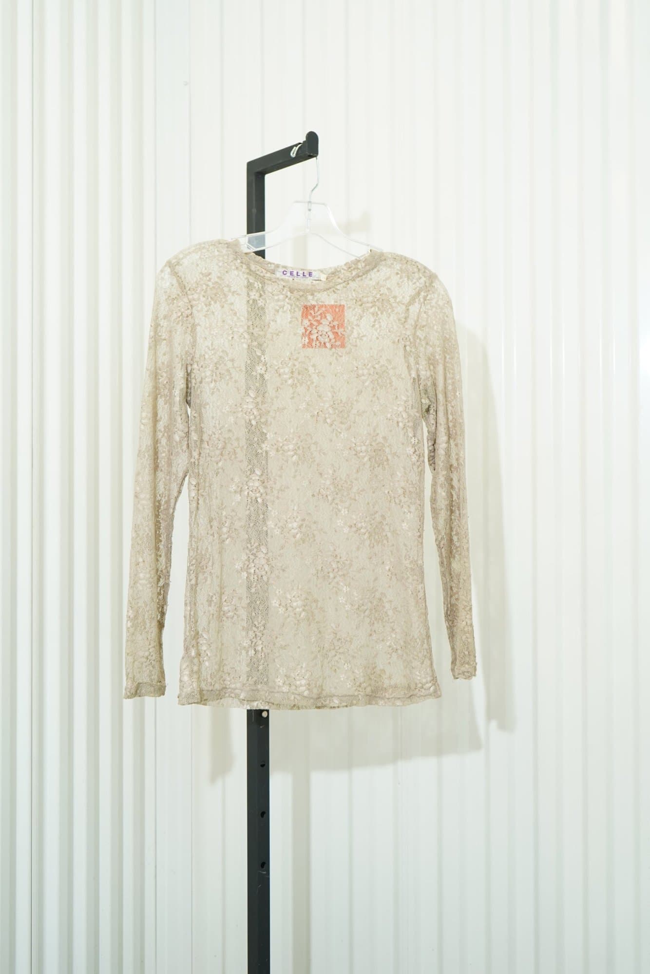 90s CELLE Champagne lace Long Seeve Top