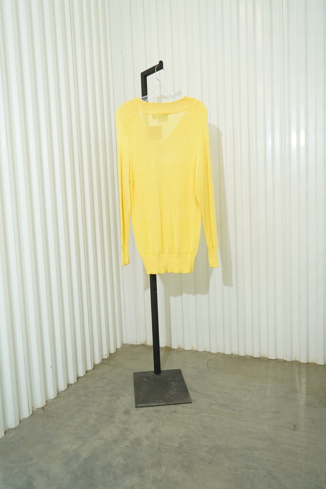 80s Pasta Marigold Yellow V-Neck Open Knit Sweater