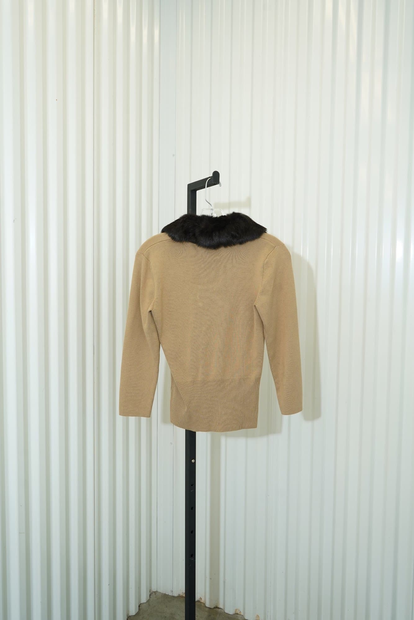 80s By artisan Camel Brown Fur Collar knit sweater