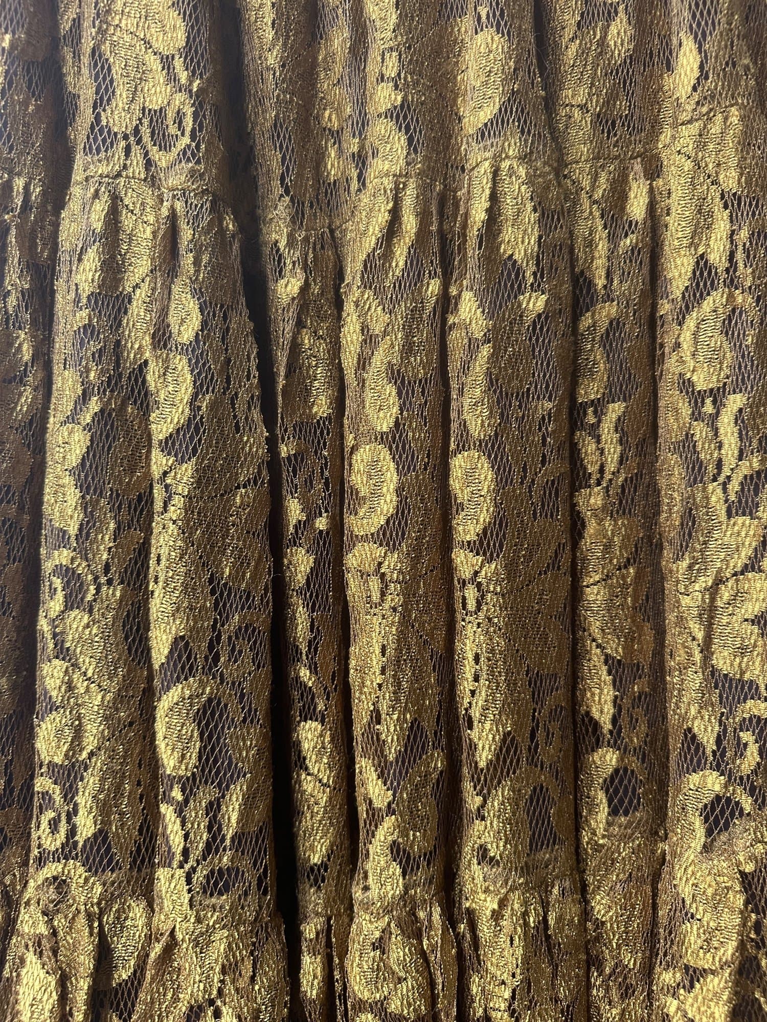 1980s-2000s Lace by Conné Carlton Mustard Lace Tiered Maxi Skirt
