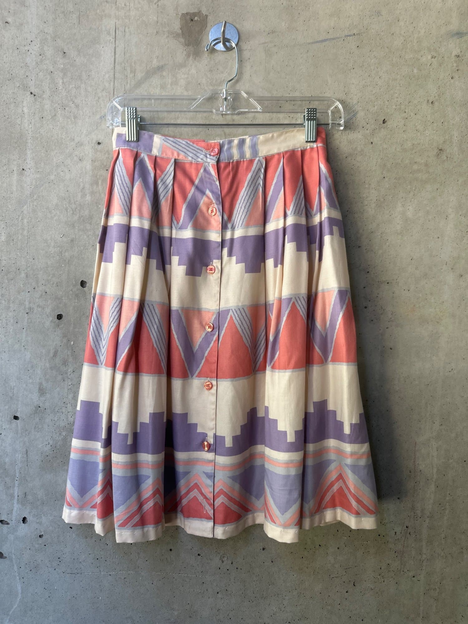 1980s Ice Aztec Print Button-Front Pleated Midi Skirt