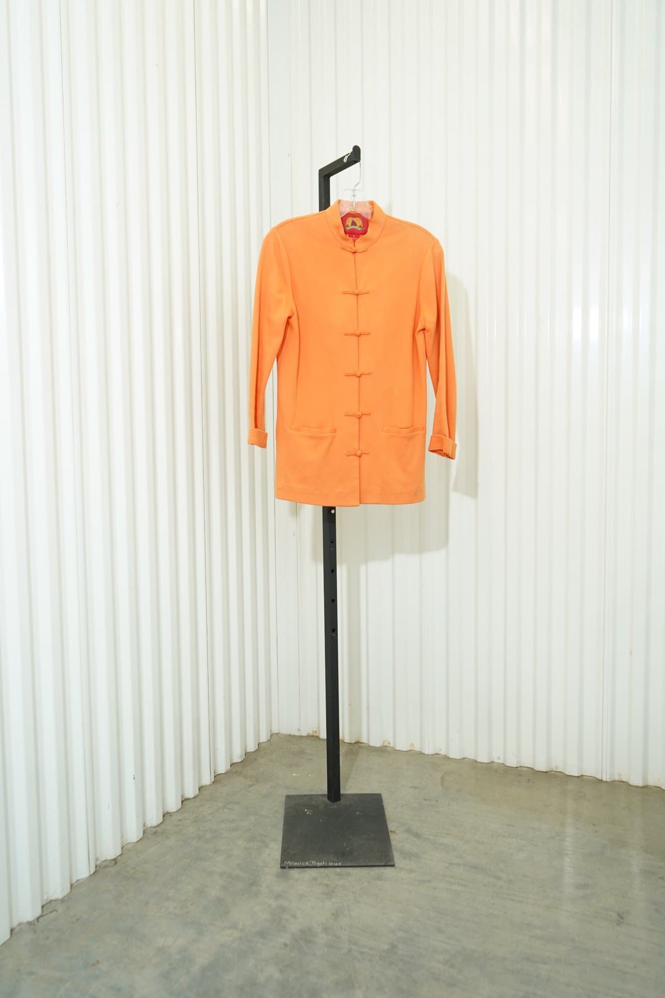 Y2K Shanghai Tang Orange Mandarin Collar Frog-Clousure Structured Jacket
