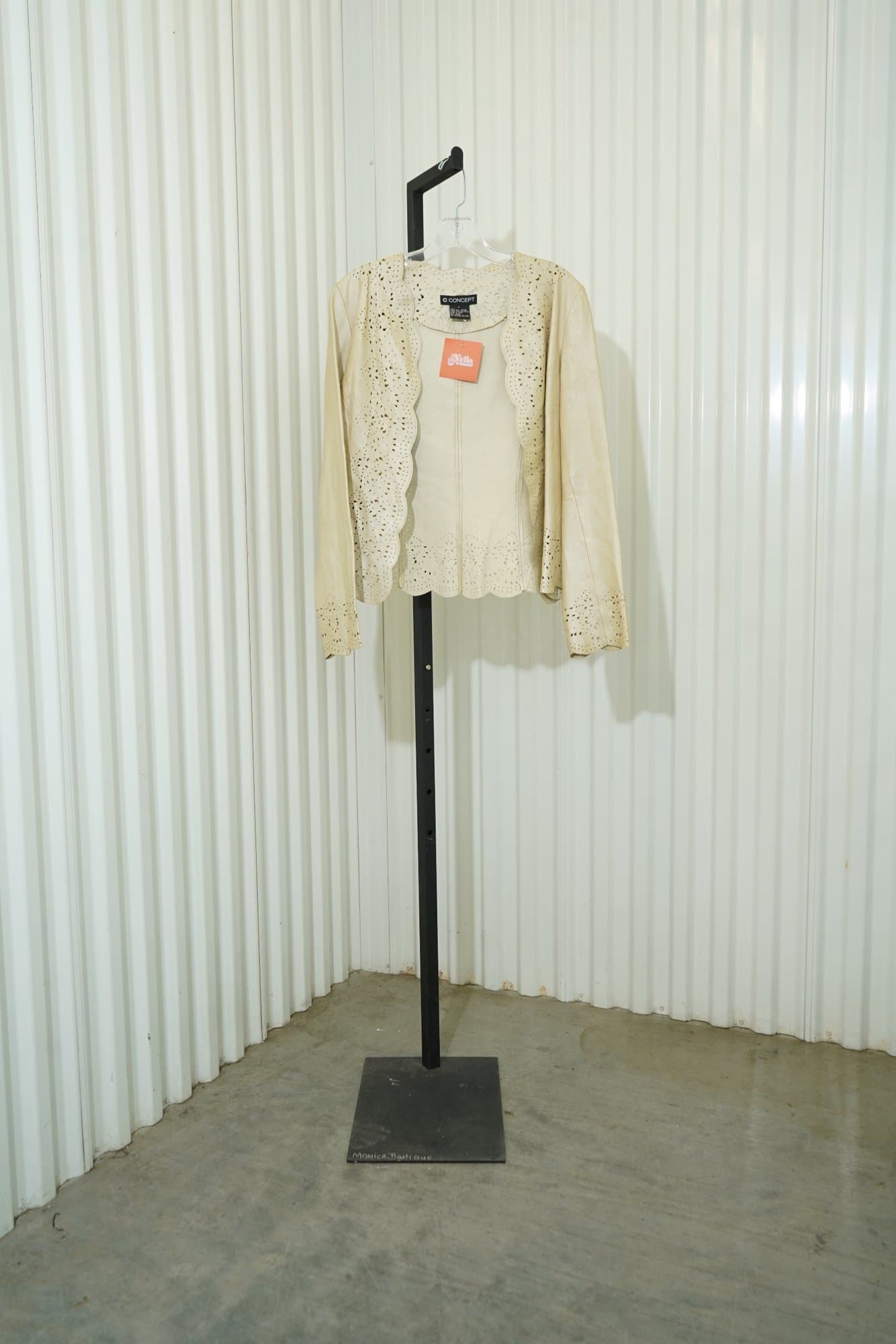 1990s C Concept open-front 100% leather jacket with laser-cut patterns
