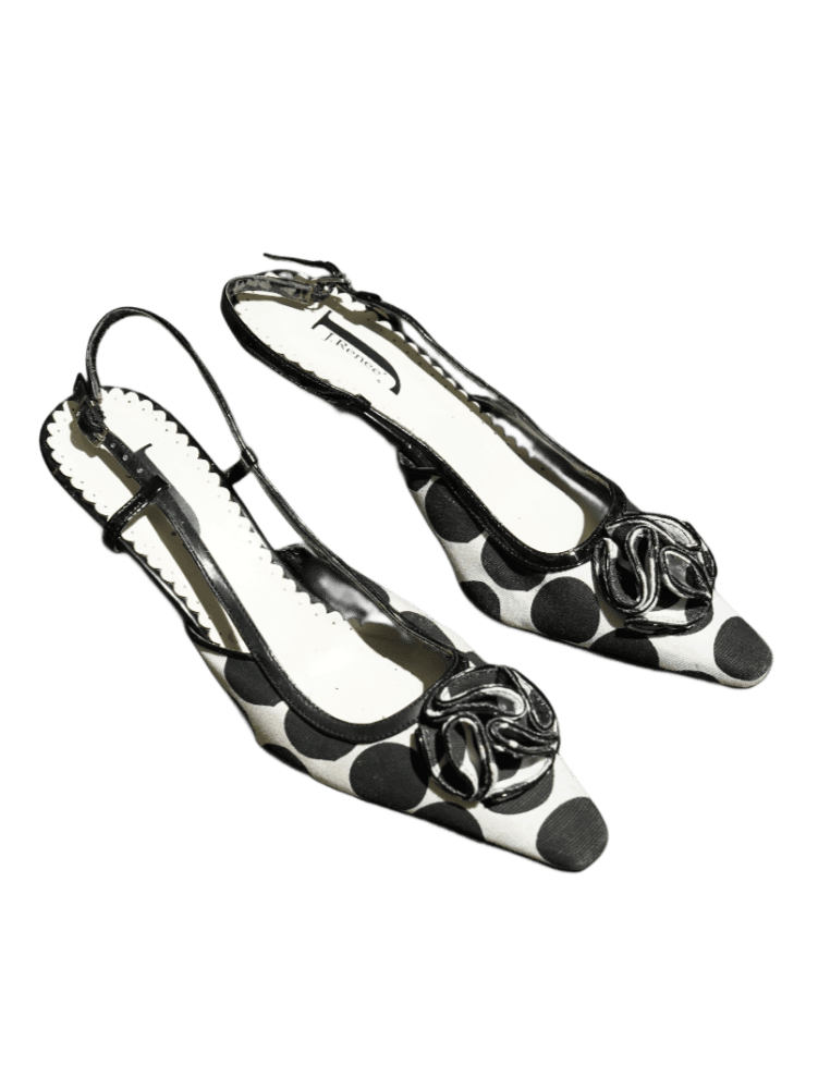 J. Renee Black & White Polka Dot Rosette Slingback