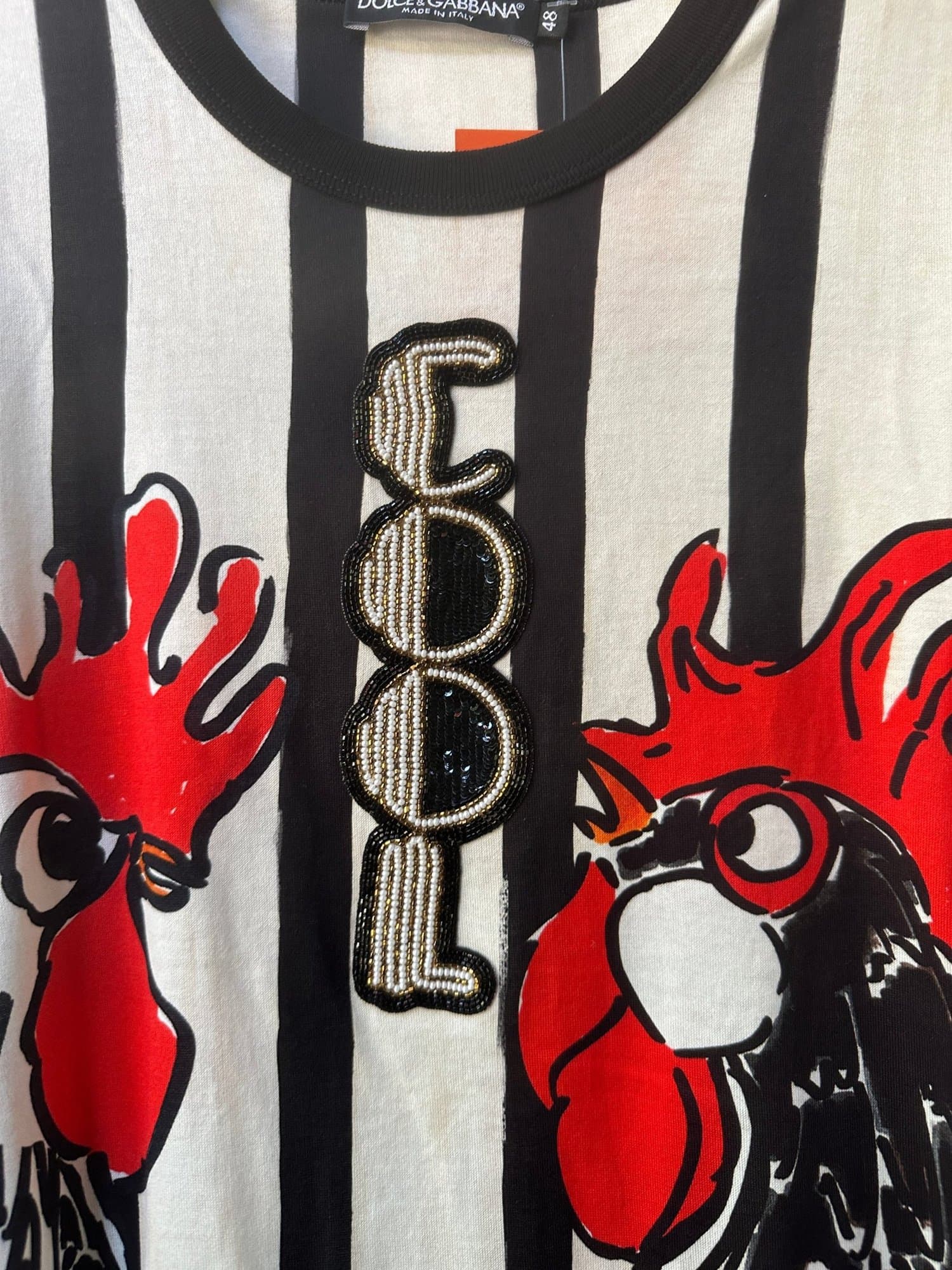 2016-2017 Dolce & Gabbana Rooster Print Striped T-Shirt