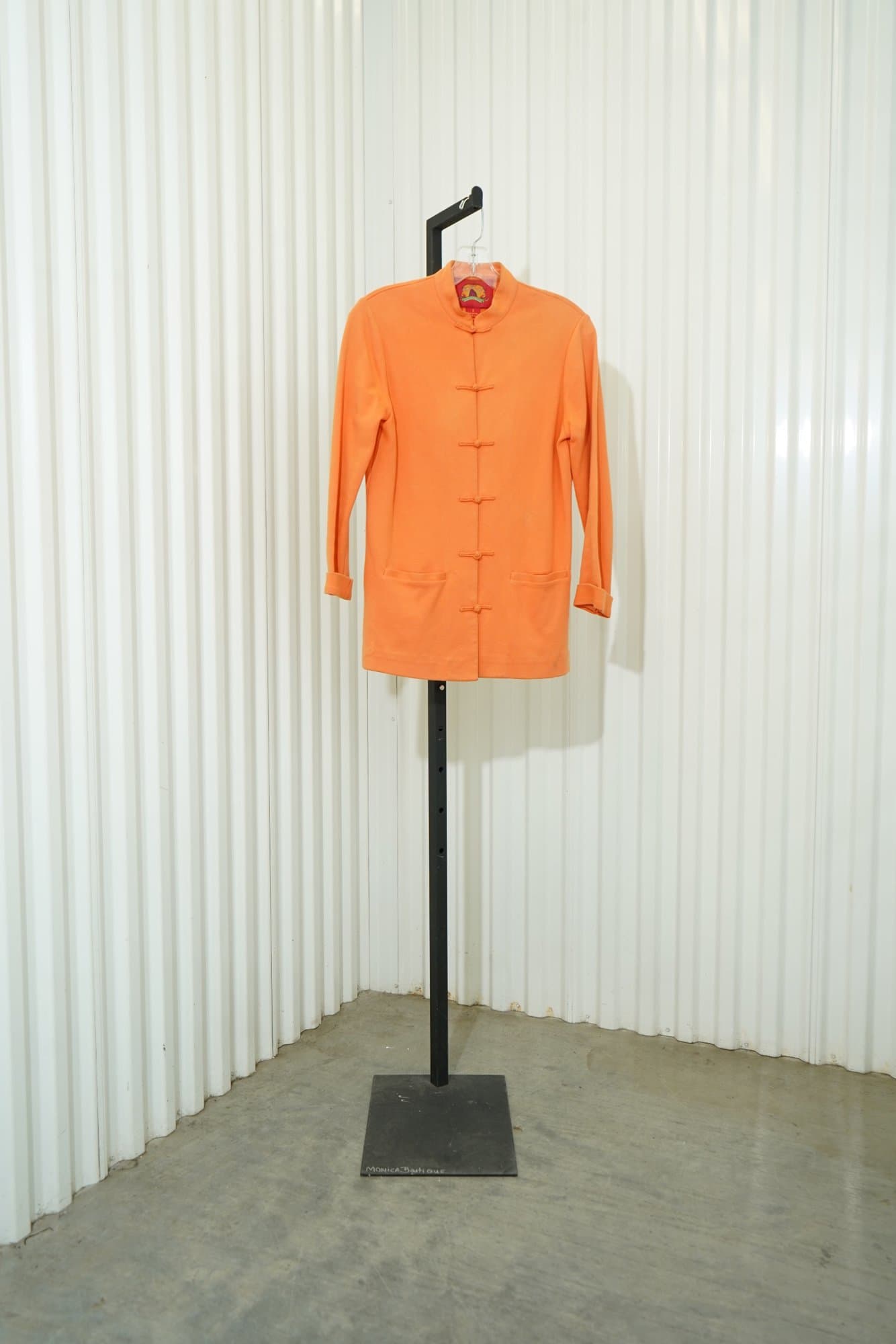 Y2K Shanghai Tang Orange Mandarin Collar Frog-Clousure Structured Jacket