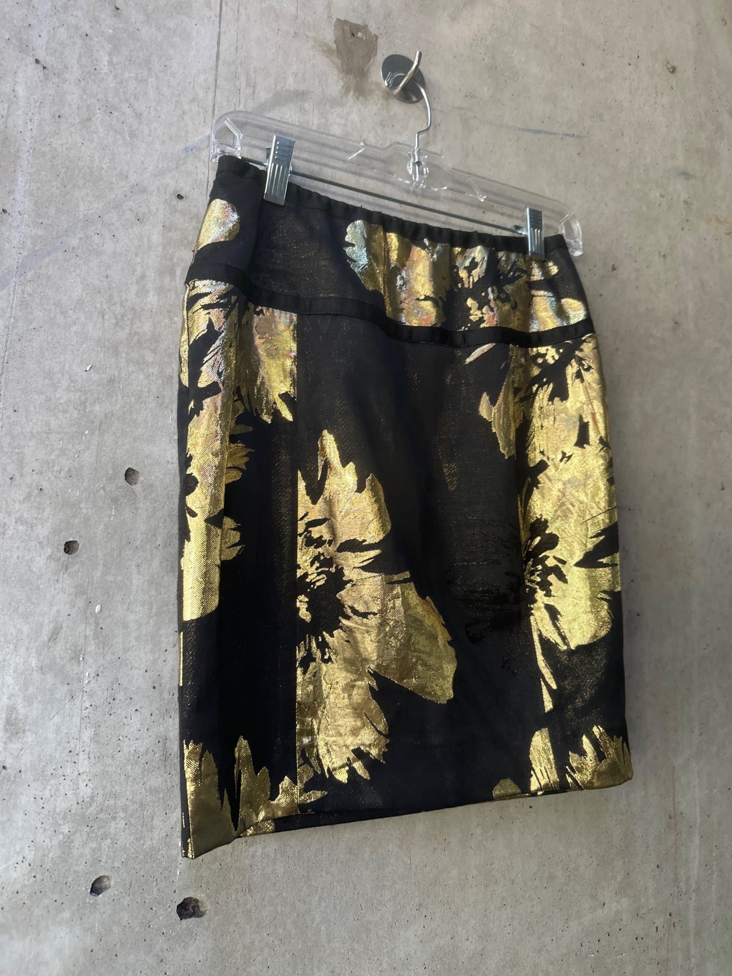 2000s-2010s ETCETERA Black and Gold Floral Pencil Skirt
