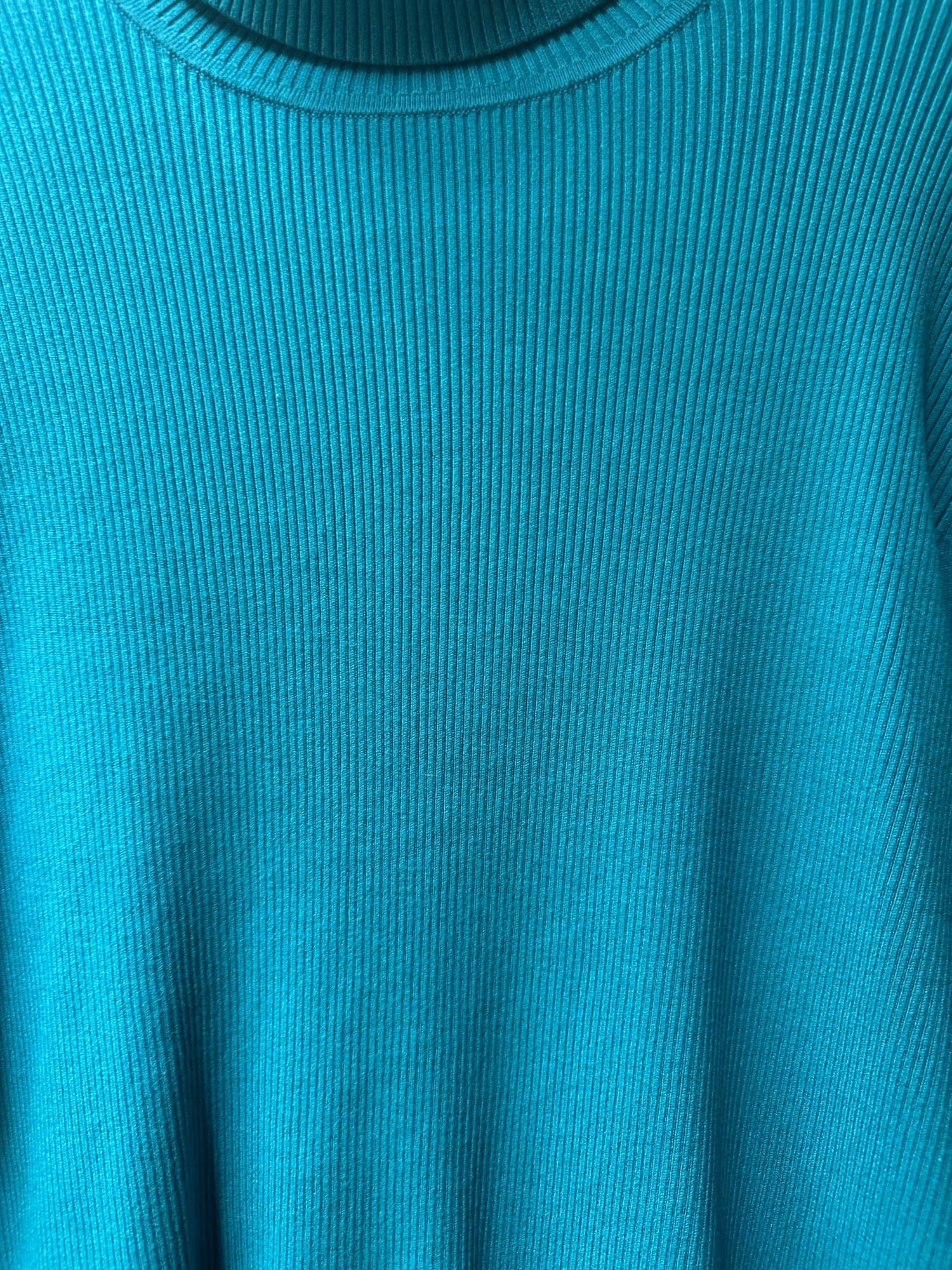 1990s-2000s Coldwater Creek Teal Ribbed Turtleneck Sweater