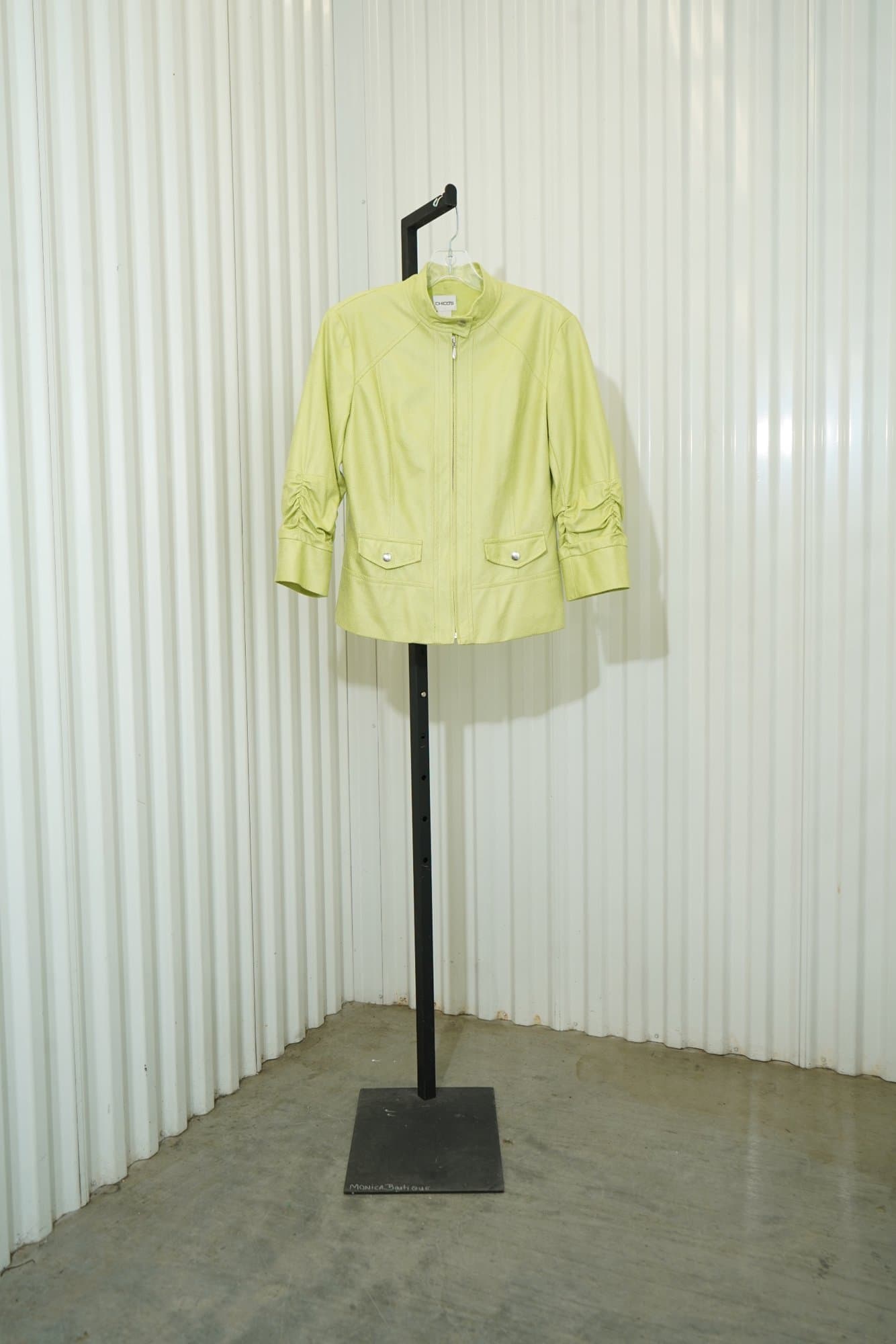 Y2K Chicos Chartreuse Ruched-Sleeve Zip Jacket