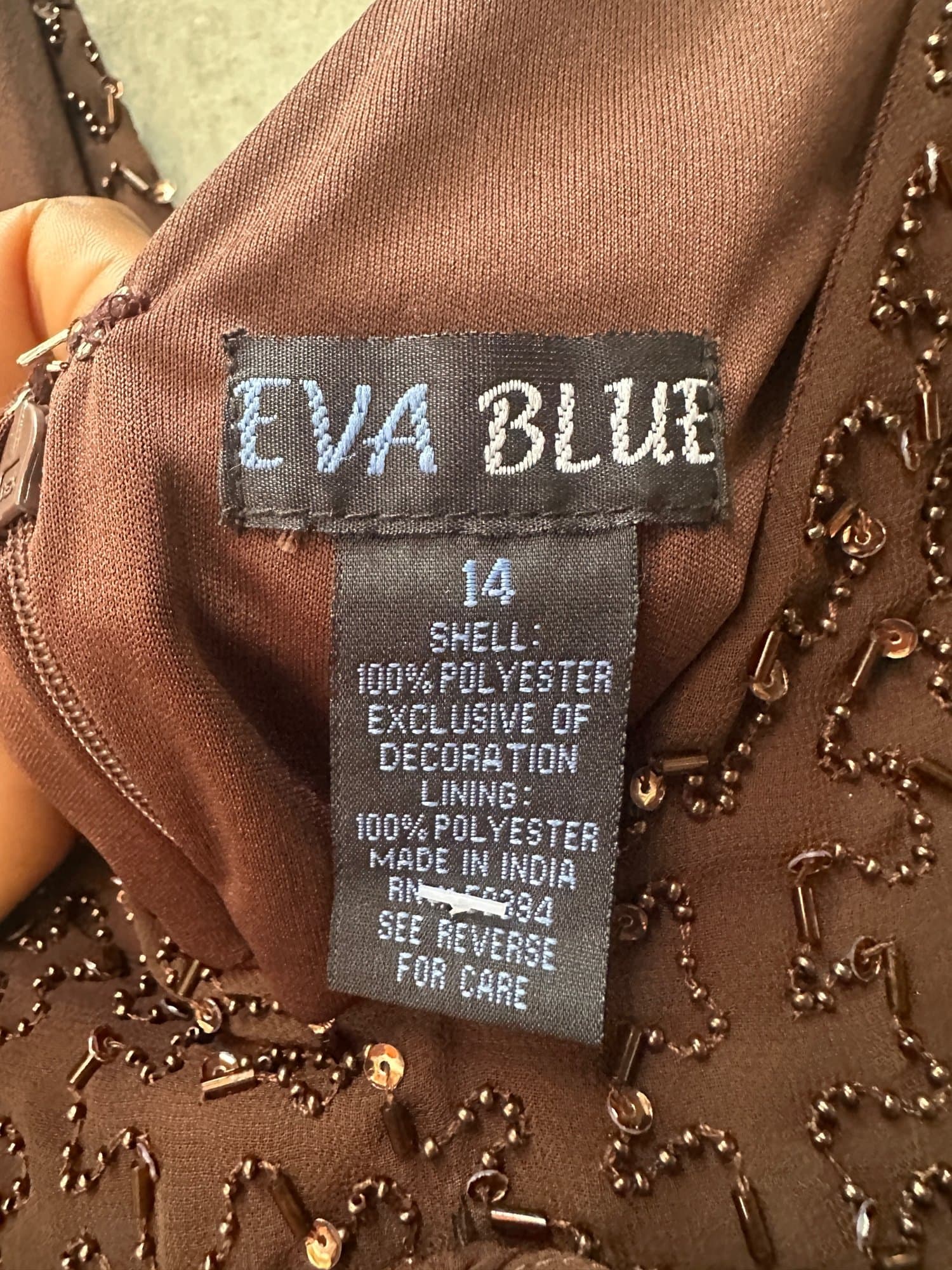1990s-2000s EVA BLUE Beaded Bodice Empire Waist Dress