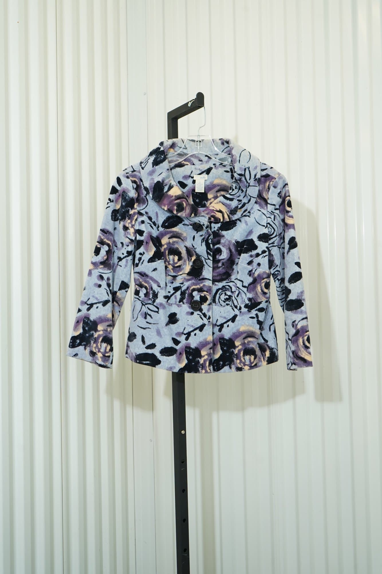 Y2K Odille Watercolor Rose Print Rpimded Shawl Portrait collar Cropped Jacet