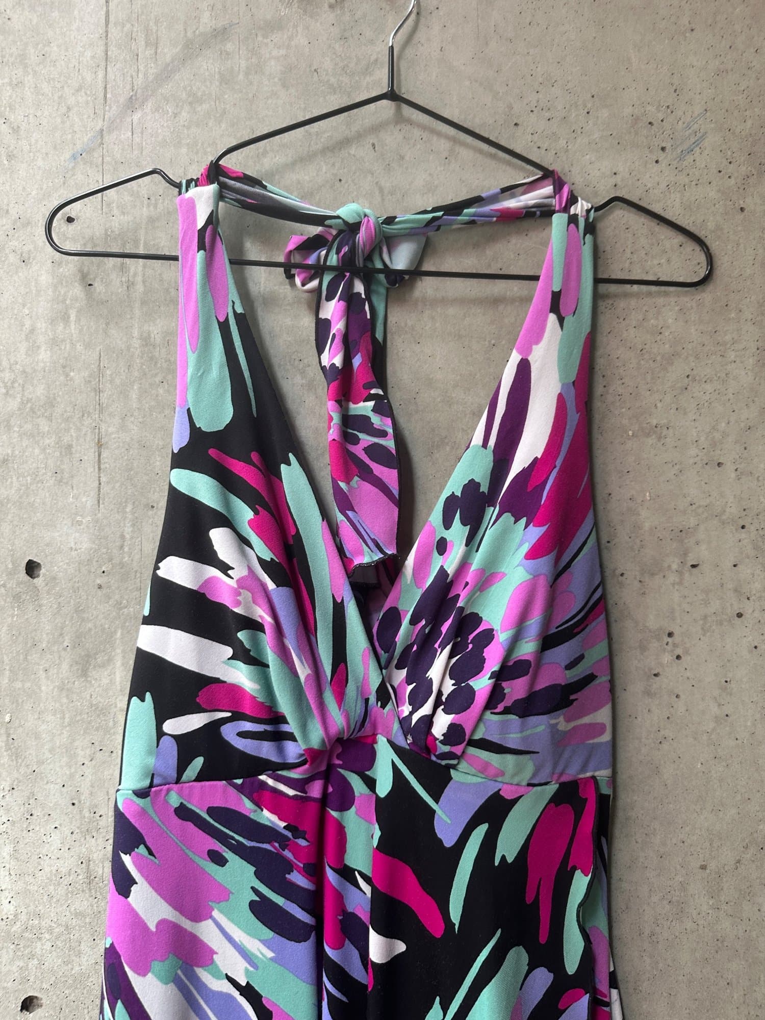 2000s Corey P. Abstract Floral Print Halter Dress