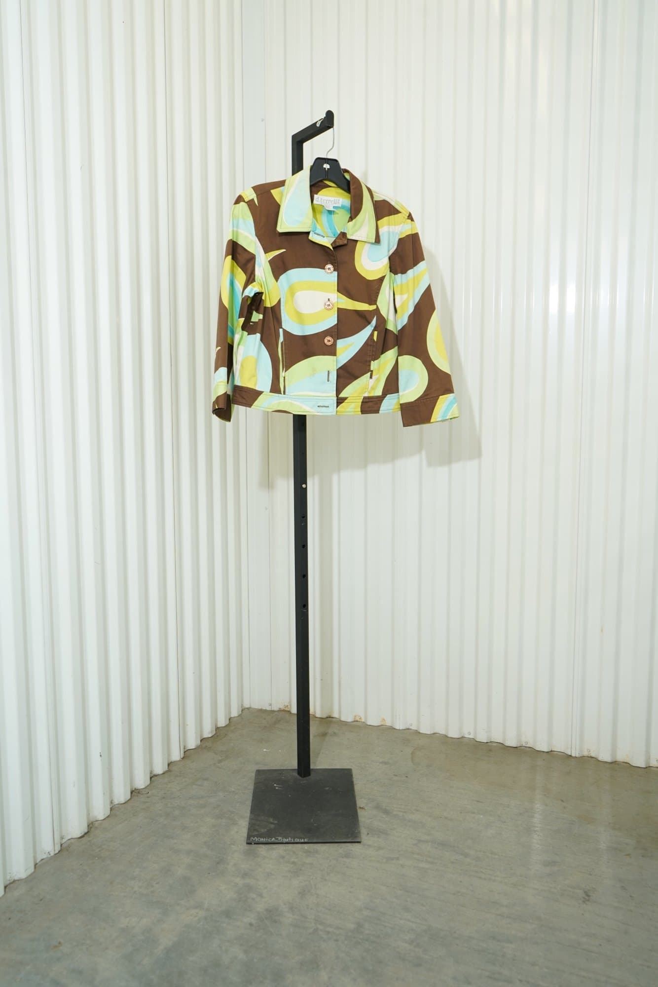 Y2K d. terrell ltd. Mod Print Lime/aqua/abstract print Cotton Trucker Jacket