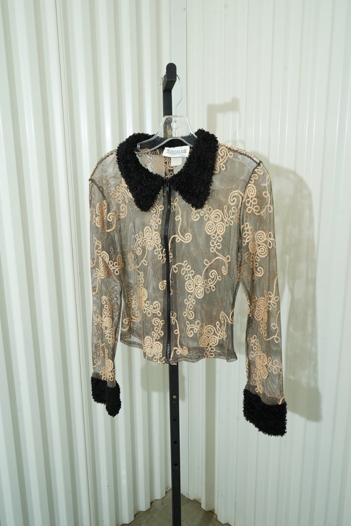 Millenium New York 1990s-2000s Millennium New York sheer mesh and fur cropped z…