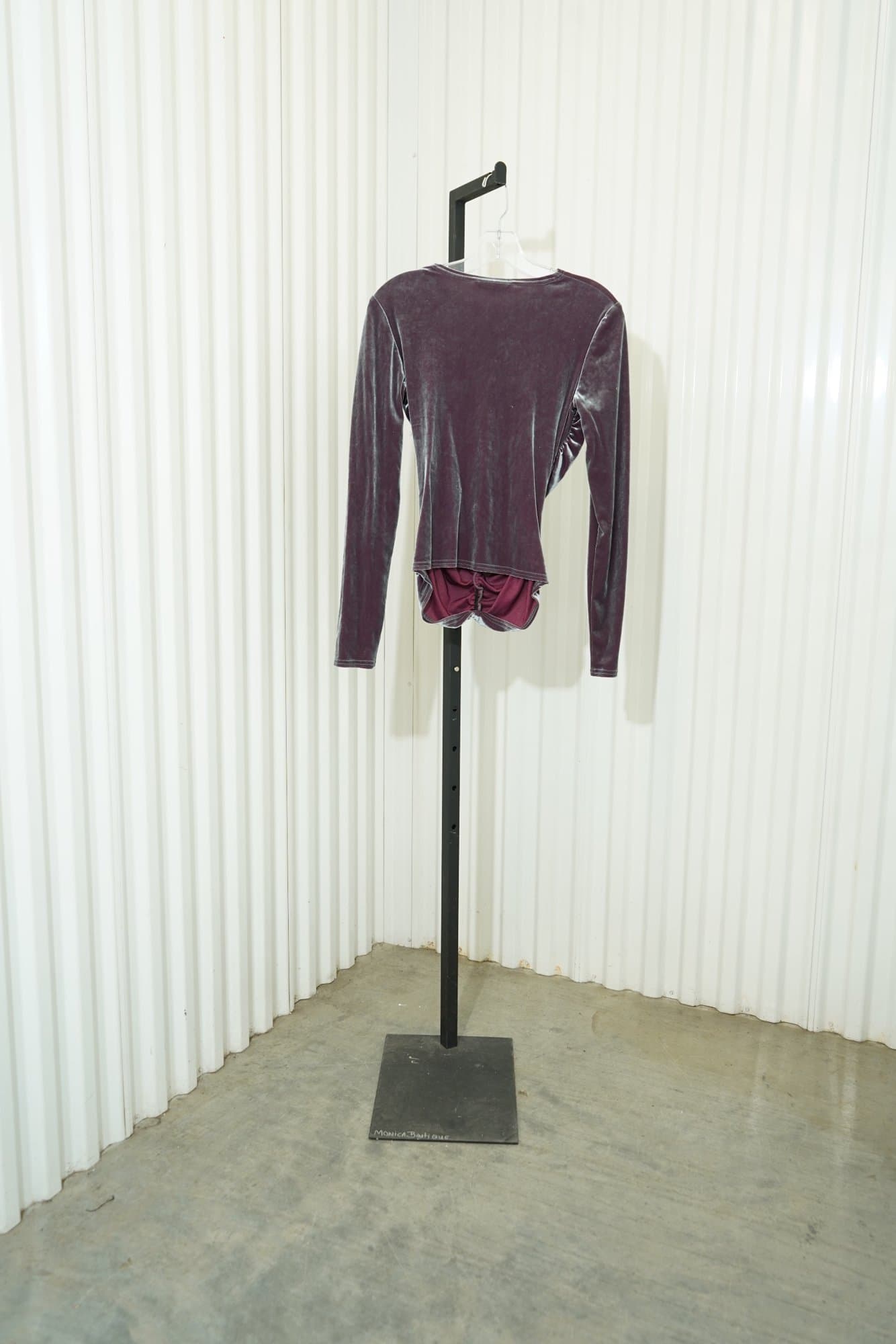 Y2K Charcoal Velvet ruched mauve iridescent long sleeve-top