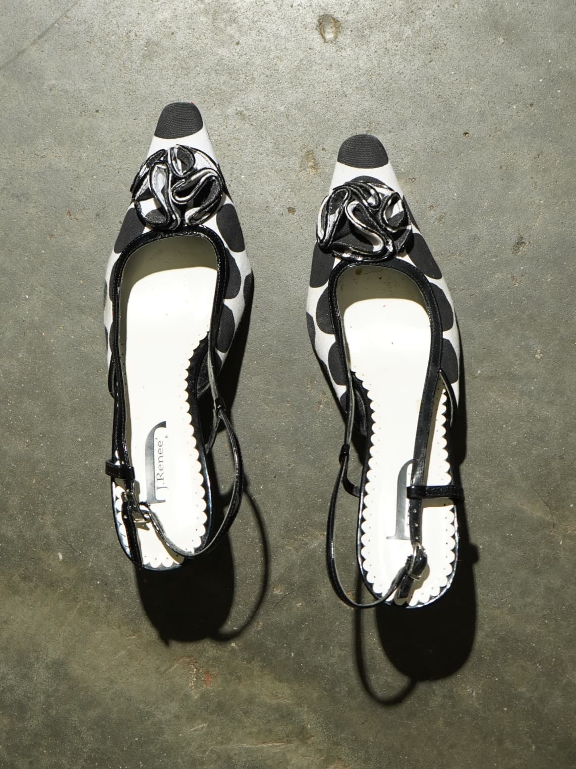 J. Renee Black & White Polka Dot Rosette Slingback