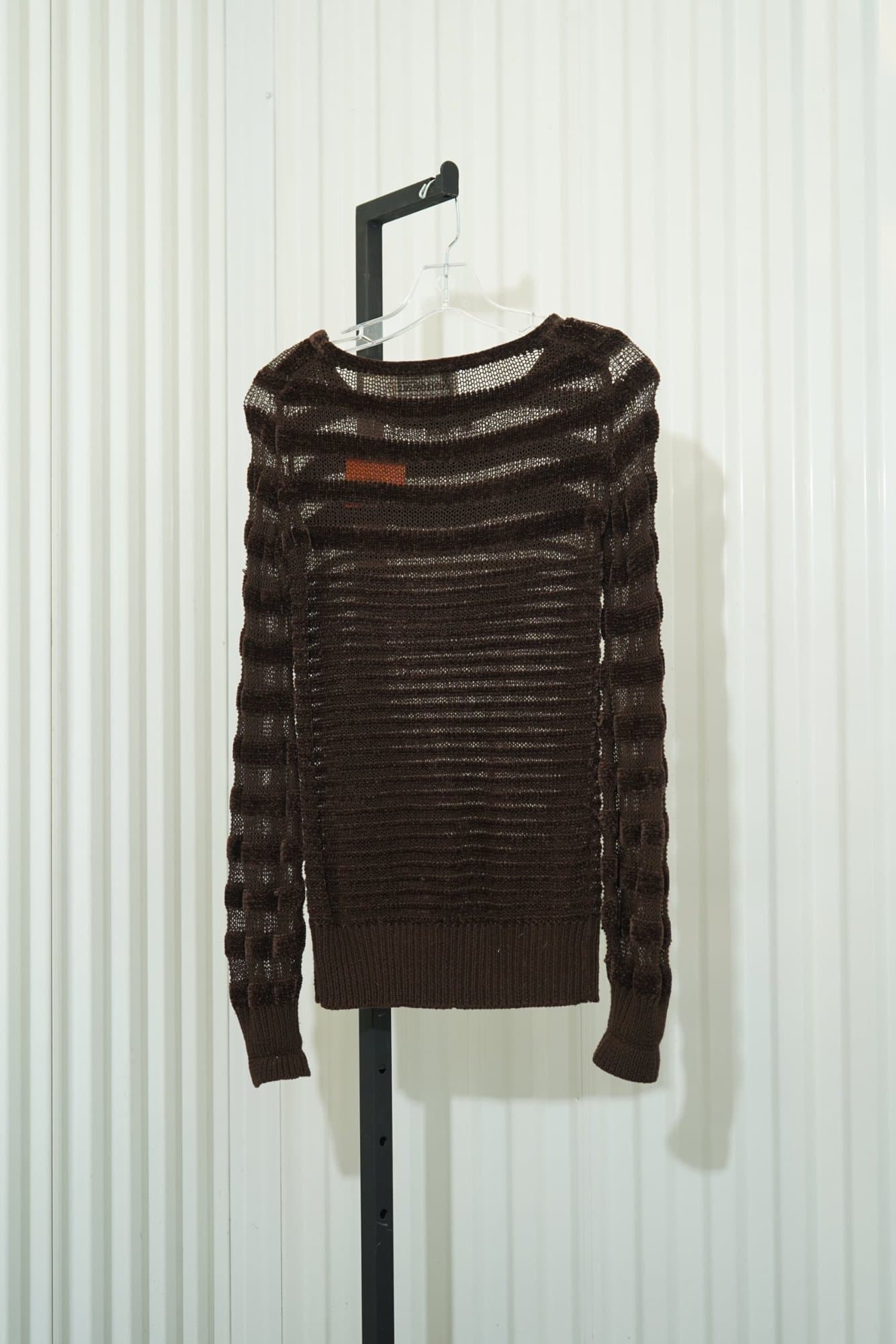 70s Rondeau International Chocolate Brown Open-Weave Knit Sweater
