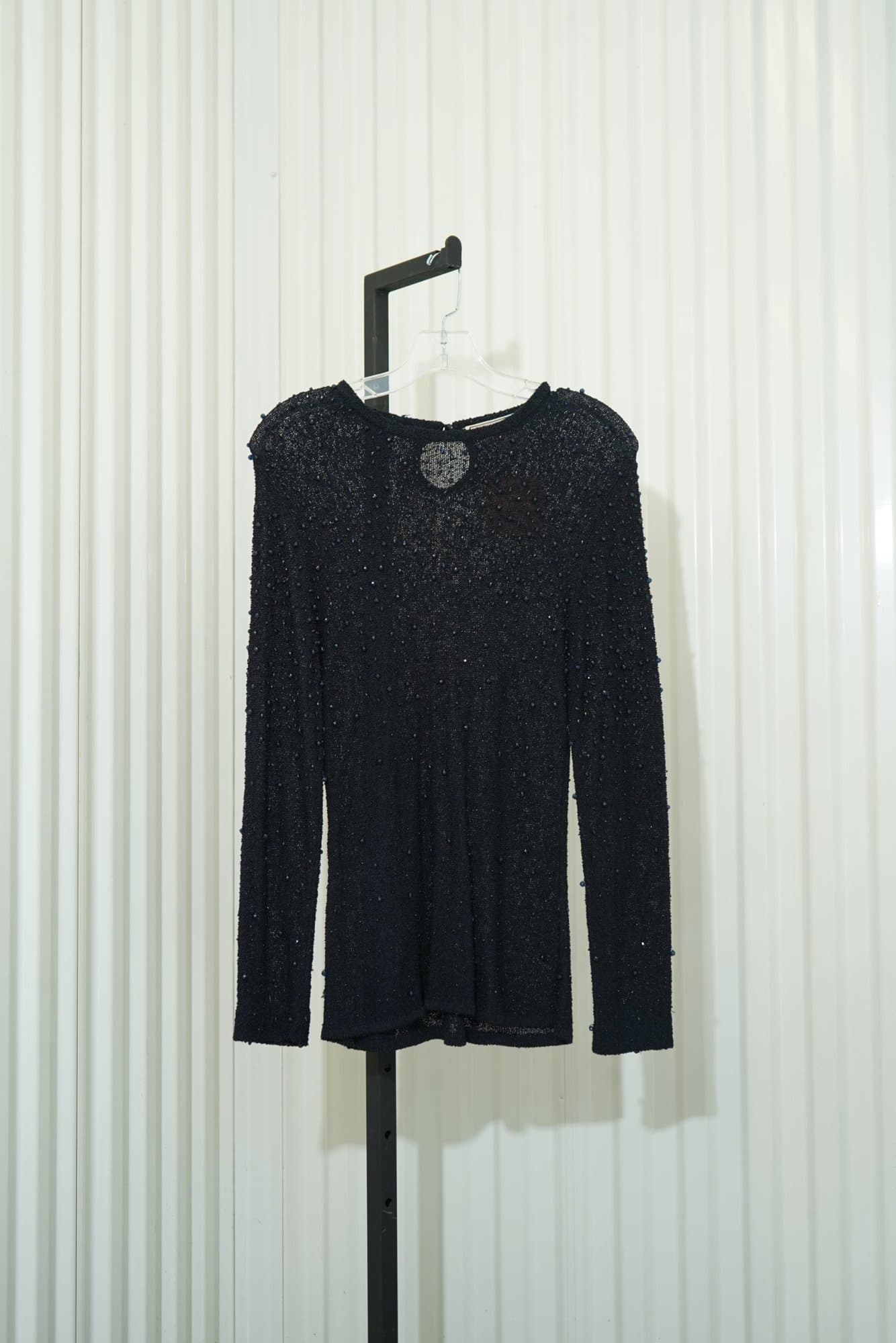 80s Carlisle/Sport Navy All-Over Beaded Knit Sweater