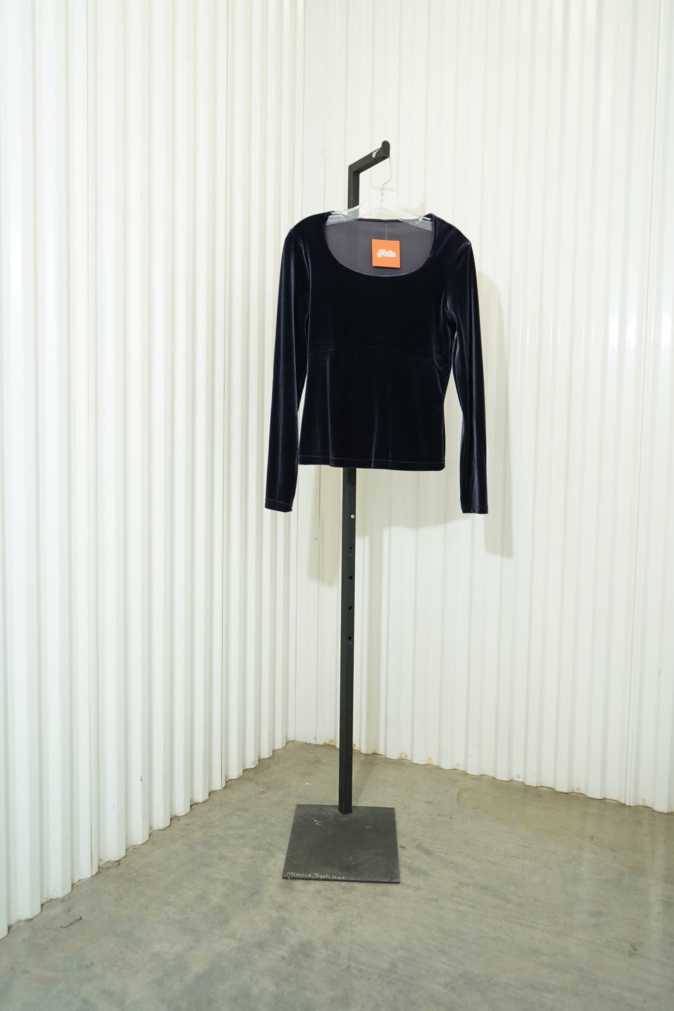 90s Mindnight Blue Velvet Peplum Scoop Neck Long Sleeve top