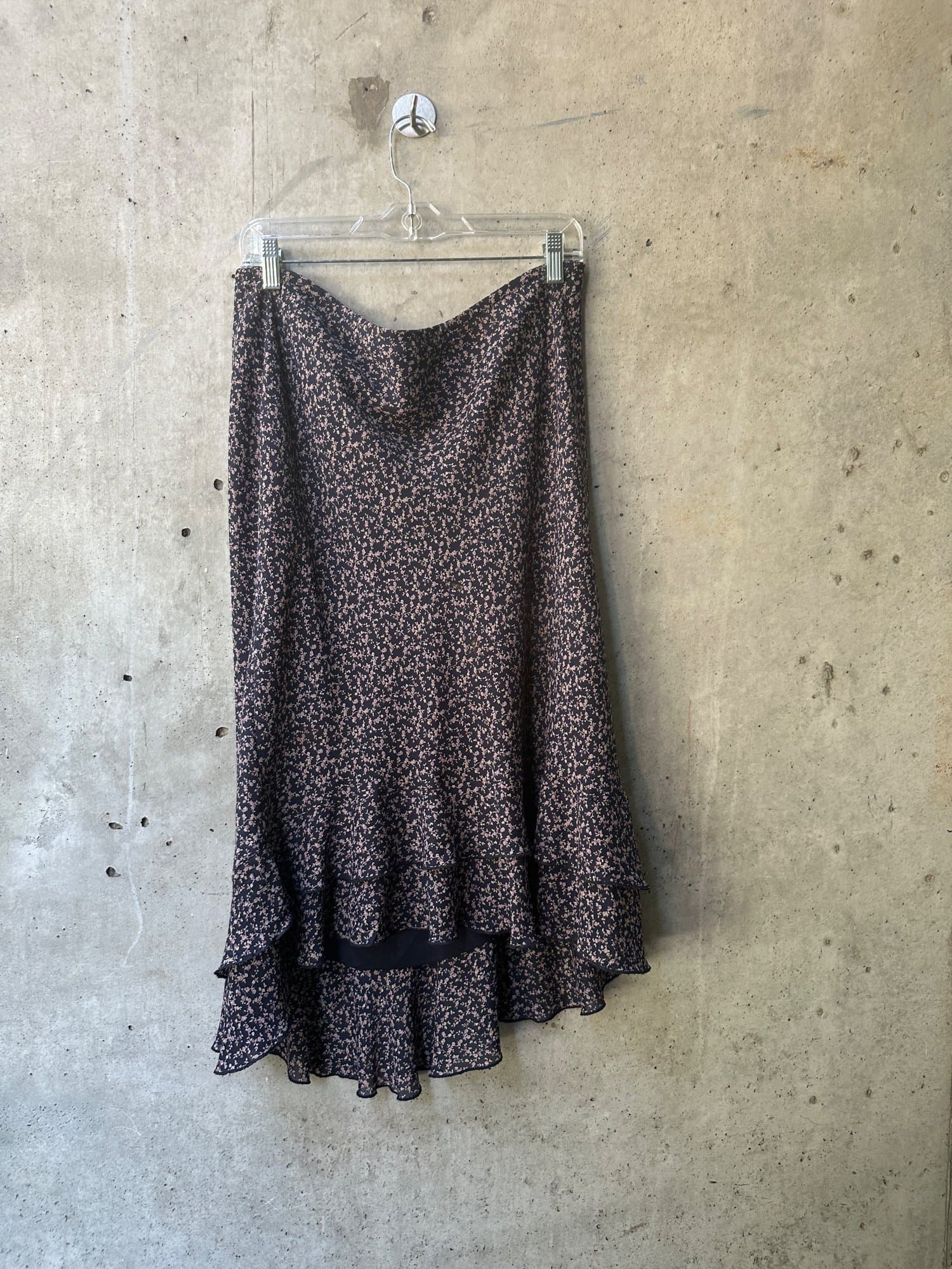 90s Lane Bryant Floral Print Ruffle Hem Midi Skirt