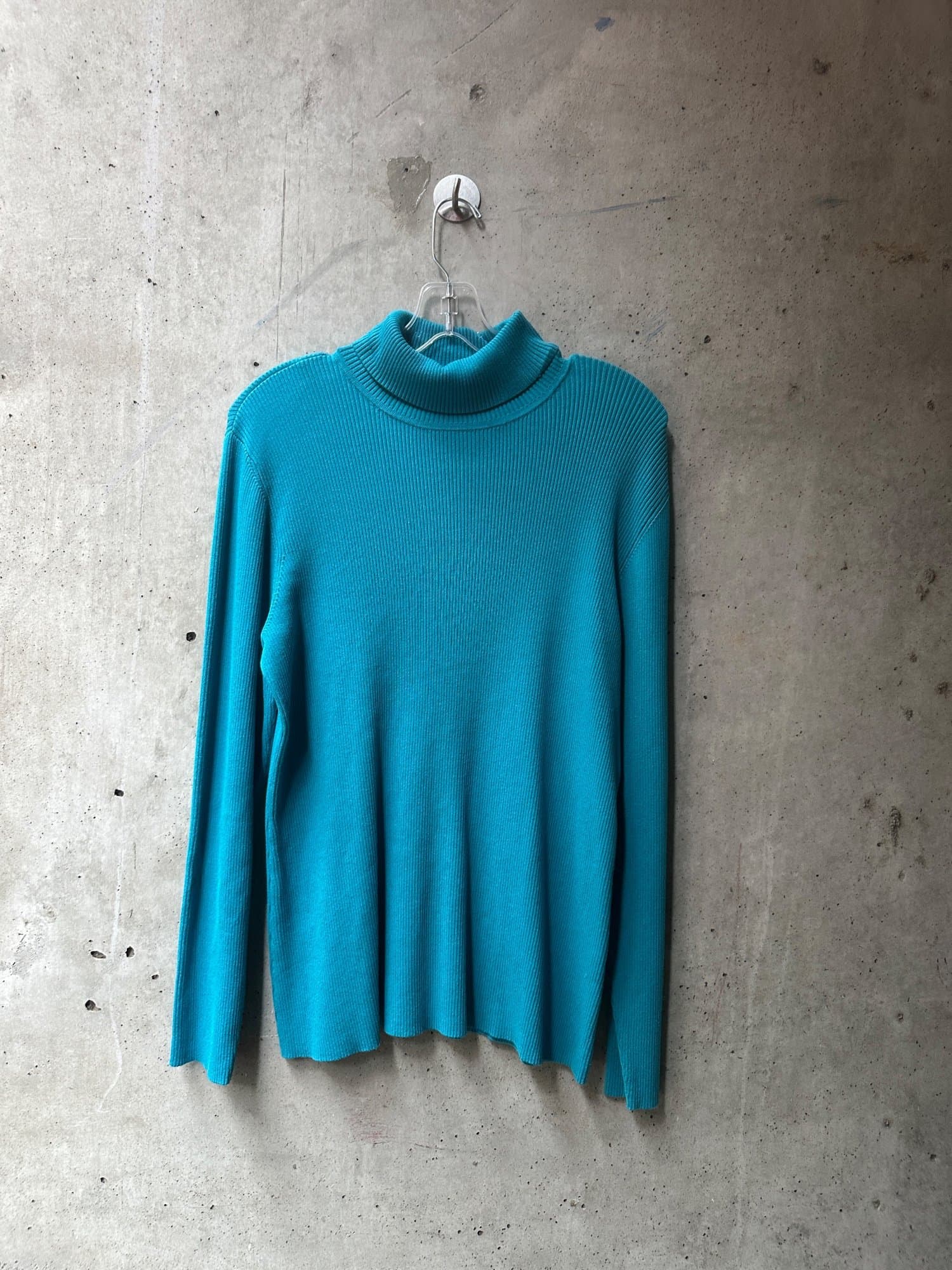 1990s-2000s Coldwater Creek Teal Ribbed Turtleneck Sweater