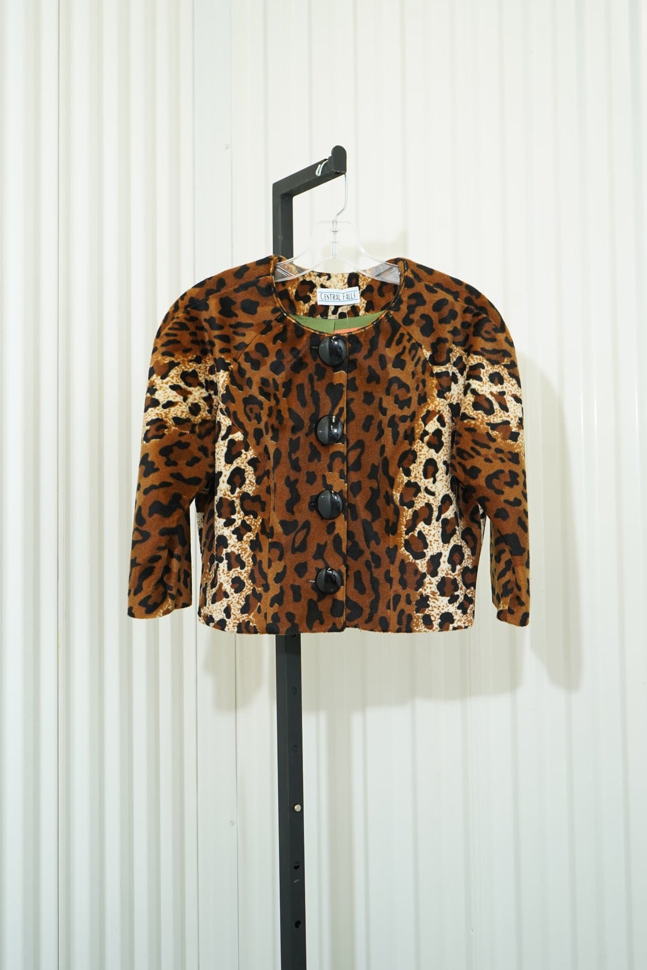 90s Central Falls Leopard Faux Fur Crop Jacket
