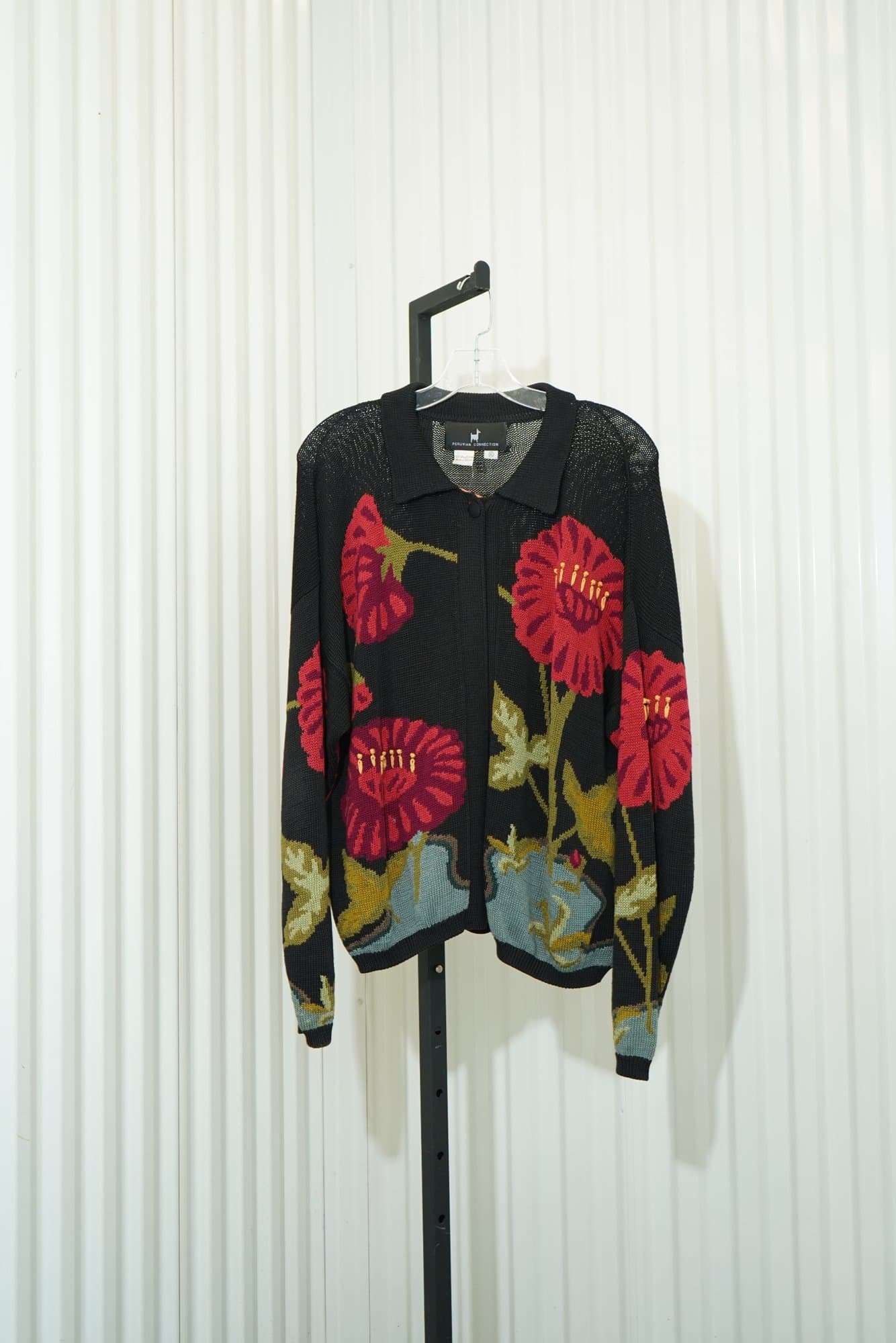 1990s Peruvian Connection 100% Pima Cotton floral cardigan