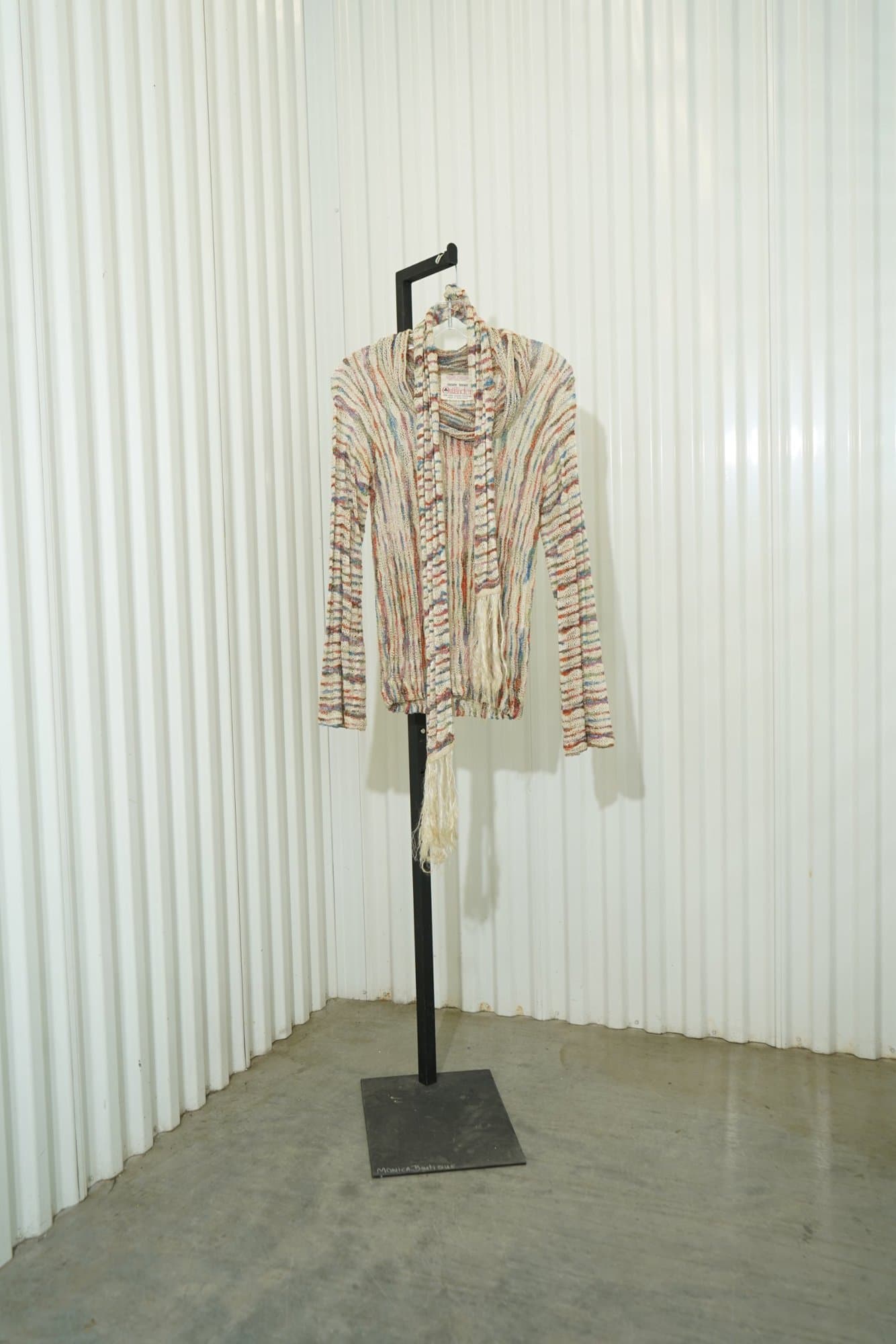 70s Renée Tener for Outlander Cream Space-Dye Open Knit Sweater with Scarf