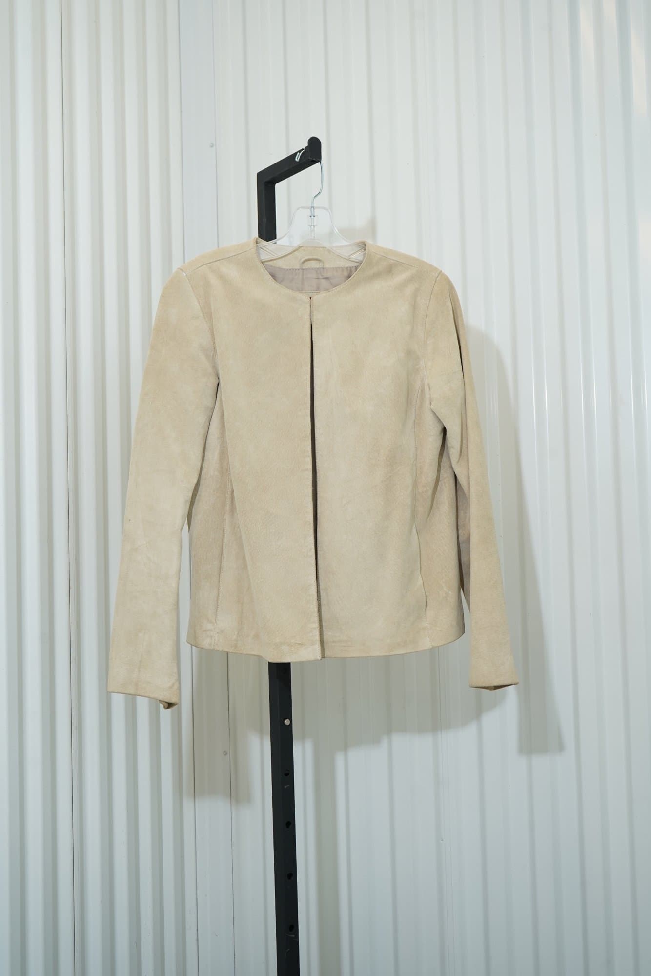 2000s-2010s Merona beige suede collarless open-front jacket
