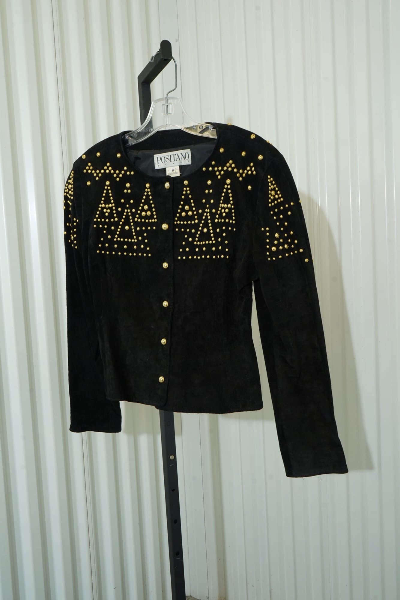 1980s-1990s POSITANO PELLE Genuine Leather Black gold decal/button jacket