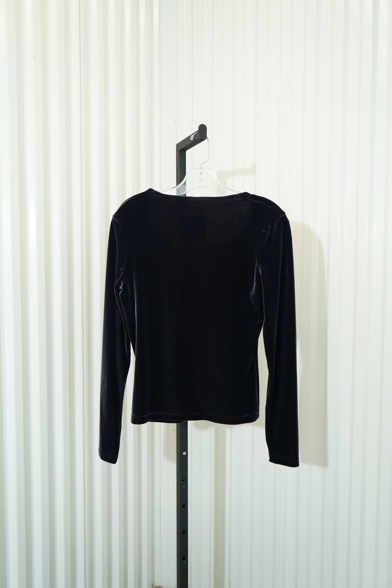 90s Mindnight Blue Velvet Peplum Scoop Neck Long Sleeve top