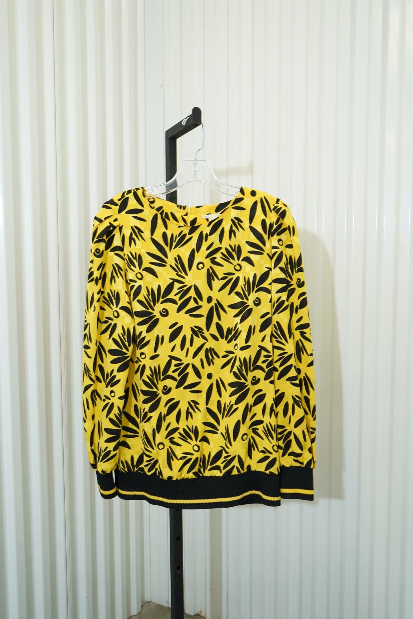 1980's Eccentric Yellow and Black with Geometric Pattern Blouse