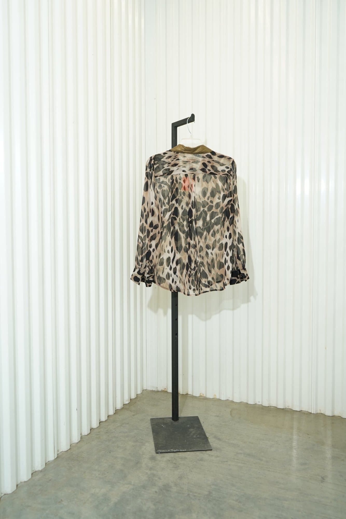 Chicos Sheer Animal Print Gold Sequin Collar Button Down