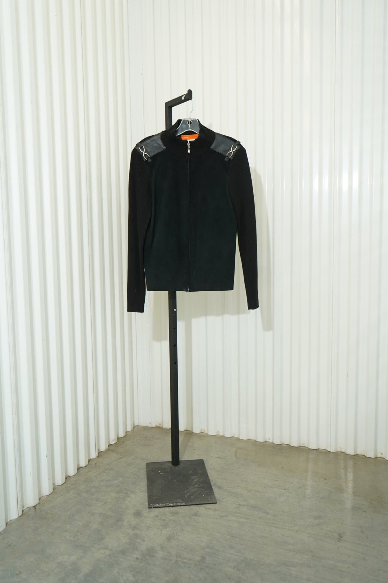 Y2K Cynthia Steffe Black Mixed-Media Ribbed Knit & Suede Moto Zip Jacket
