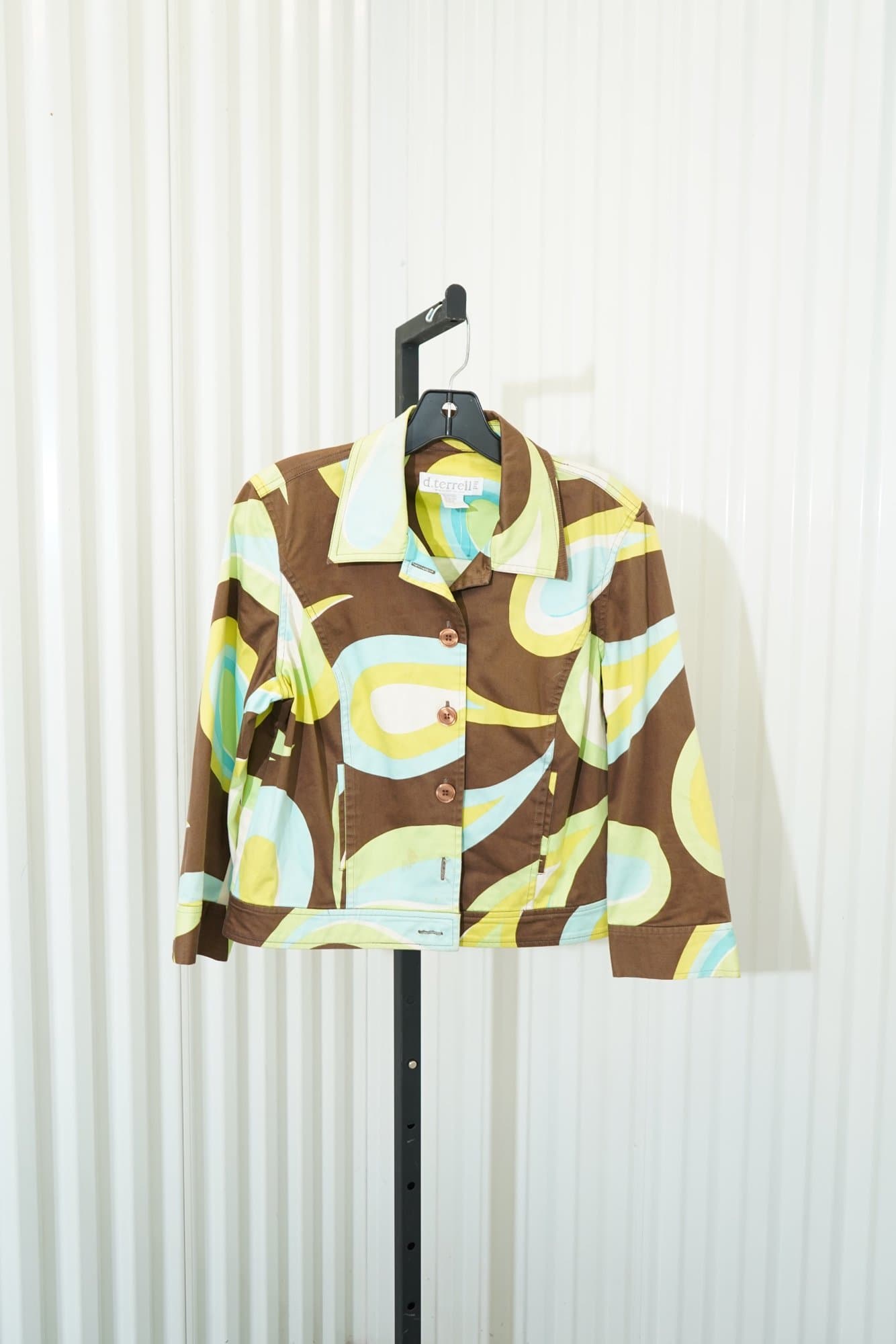 Y2K d. terrell ltd. Mod Print Lime/aqua/abstract print Cotton Trucker Jacket