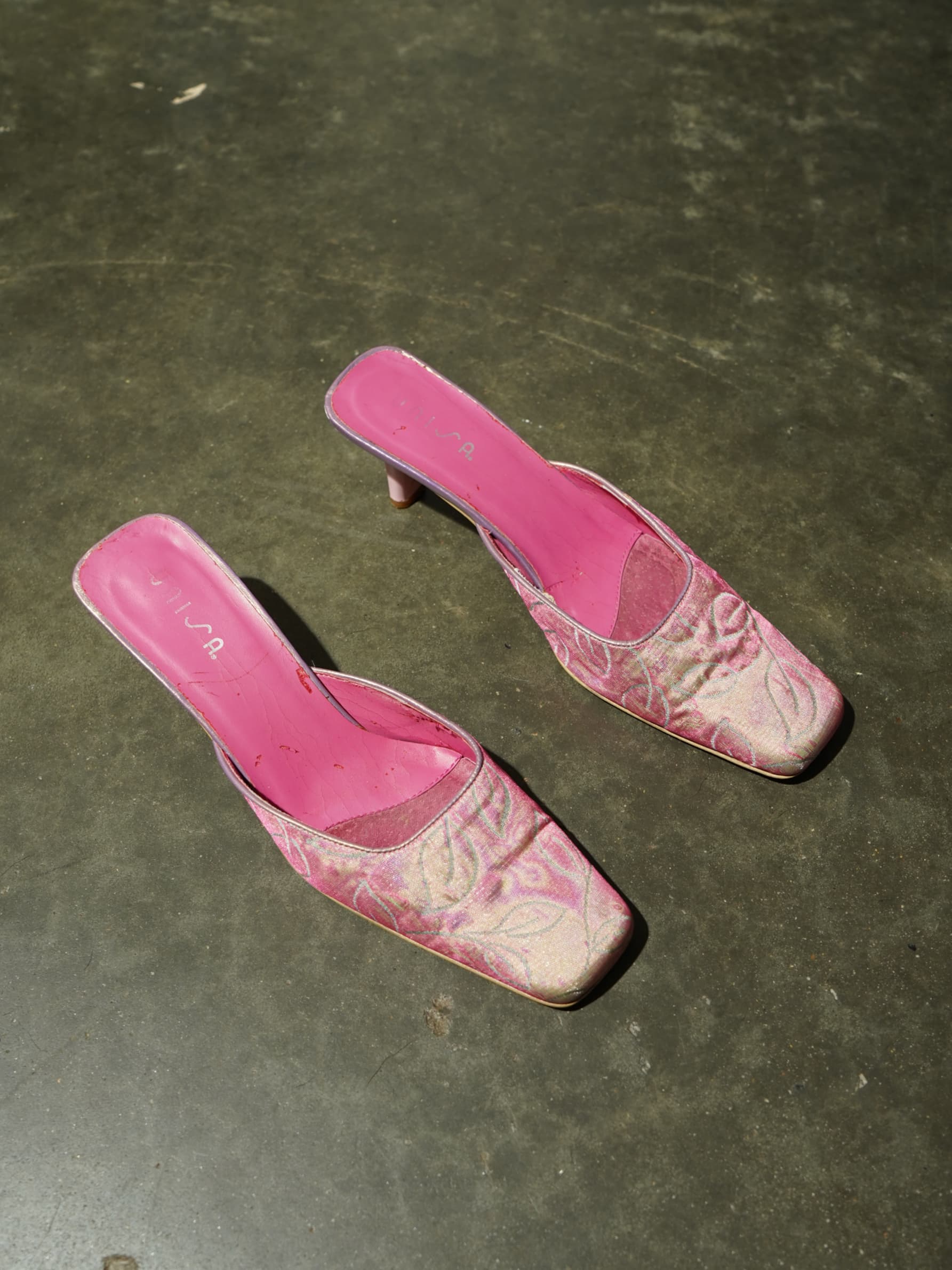 UNISA Pink Brocade Square-Toe Kitten Mule
