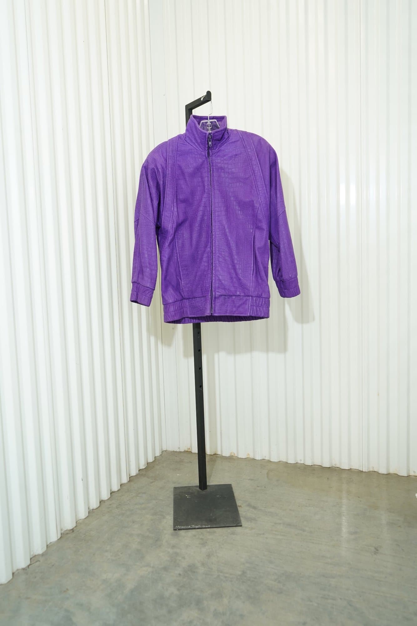 90s Andrew Marc Pruple Croco-Embossed Zip Bomber Jacket