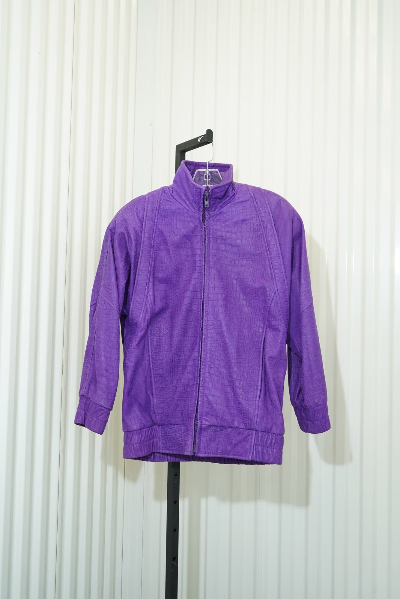 90s Andrew Marc Pruple Croco-Embossed Zip Bomber Jacket