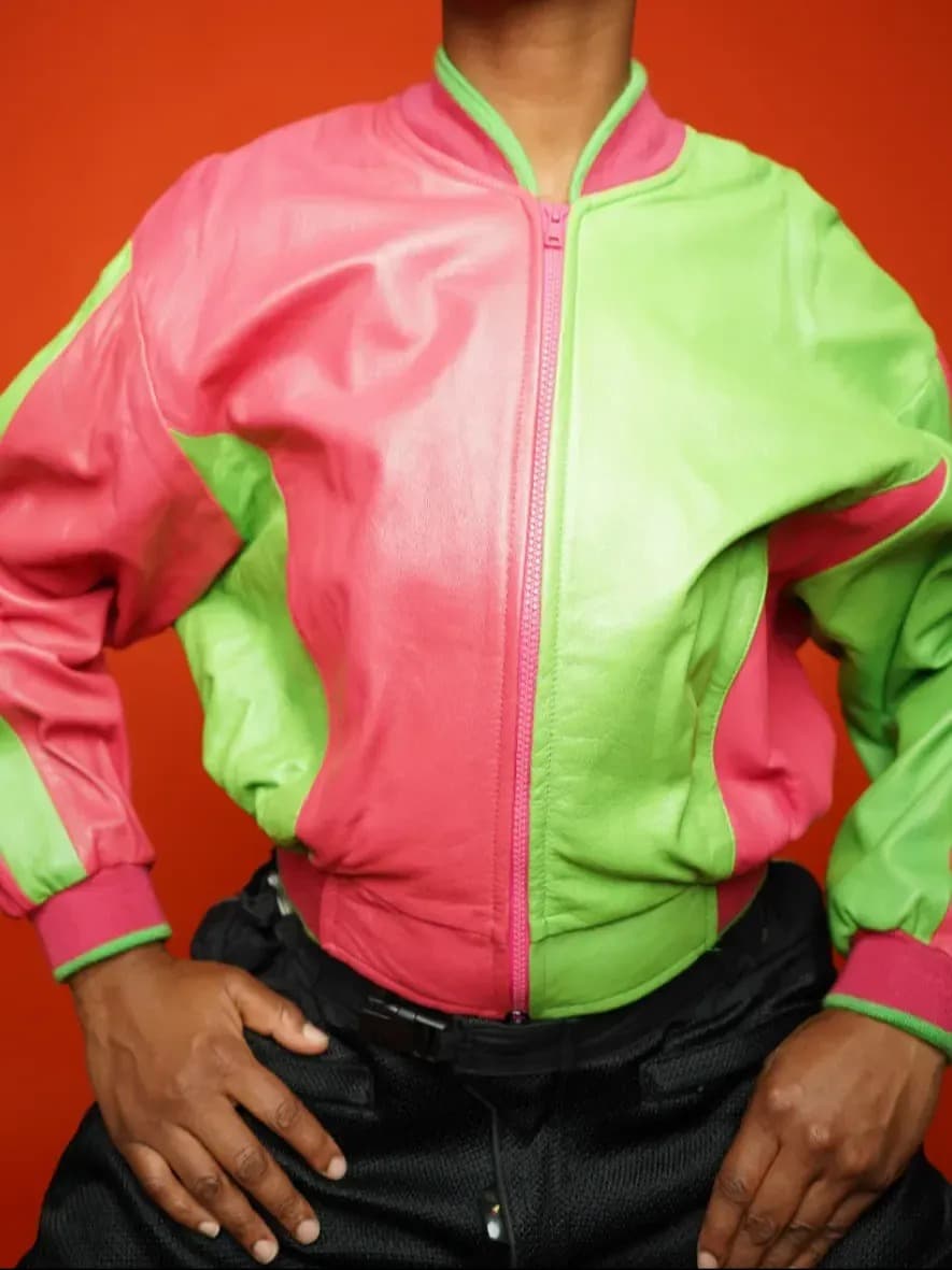 Cache Pink & Green Varsity Jacket