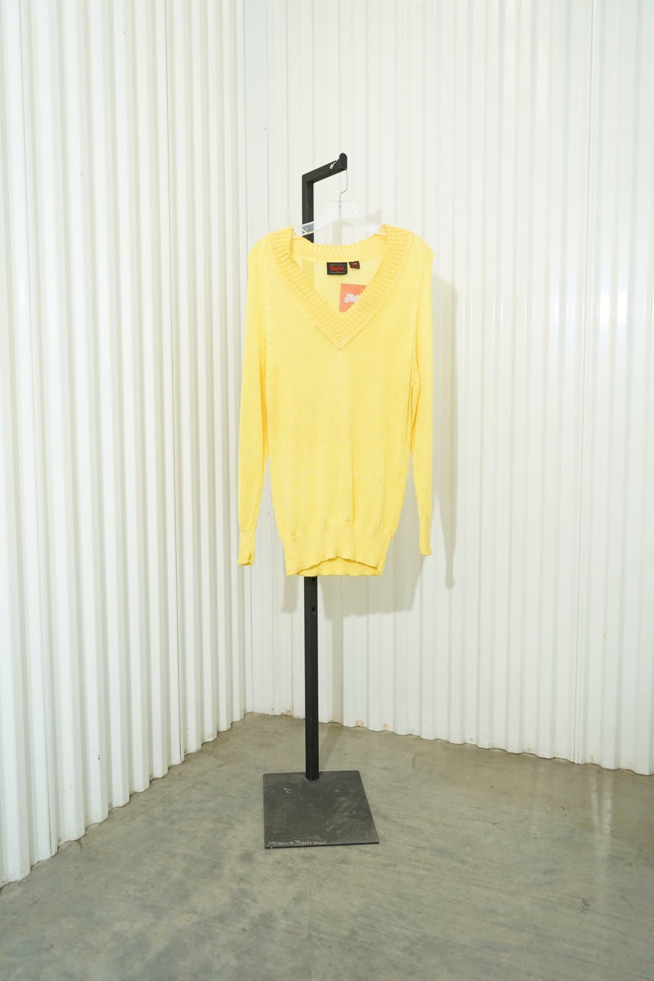 80s Pasta Marigold Yellow V-Neck Open Knit Sweater