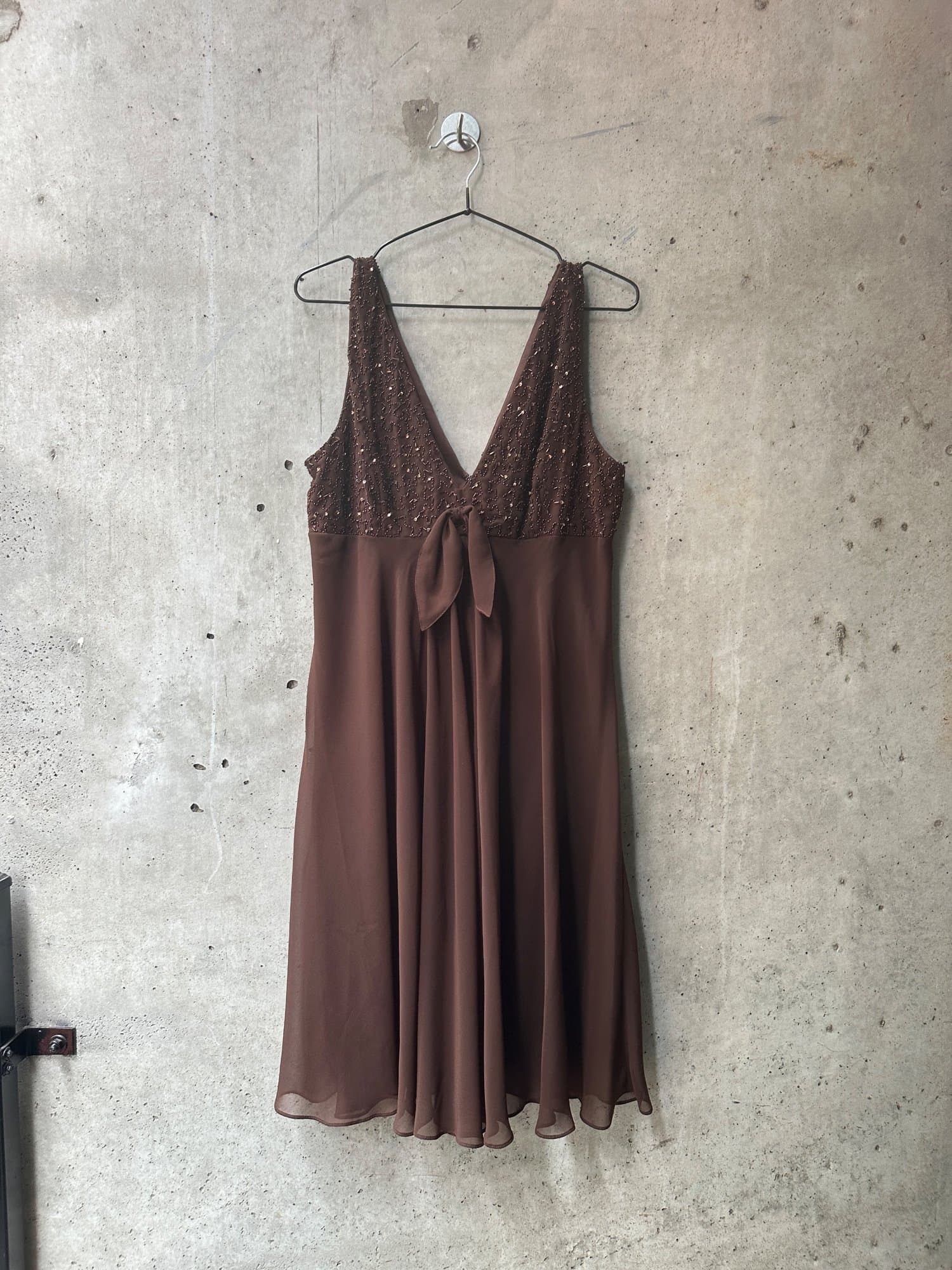 1990s-2000s EVA BLUE Beaded Bodice Empire Waist Dress
