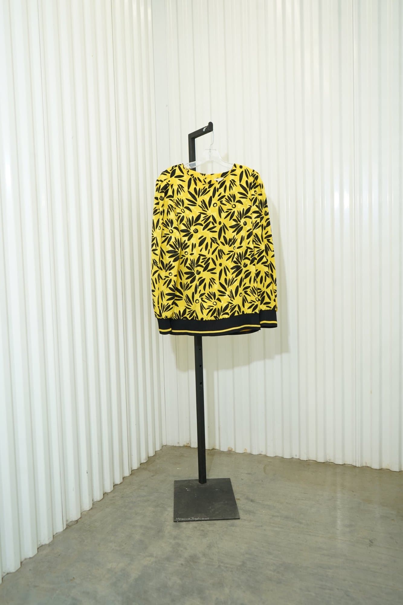1980's Eccentric Yellow and Black with Geometric Pattern Blouse