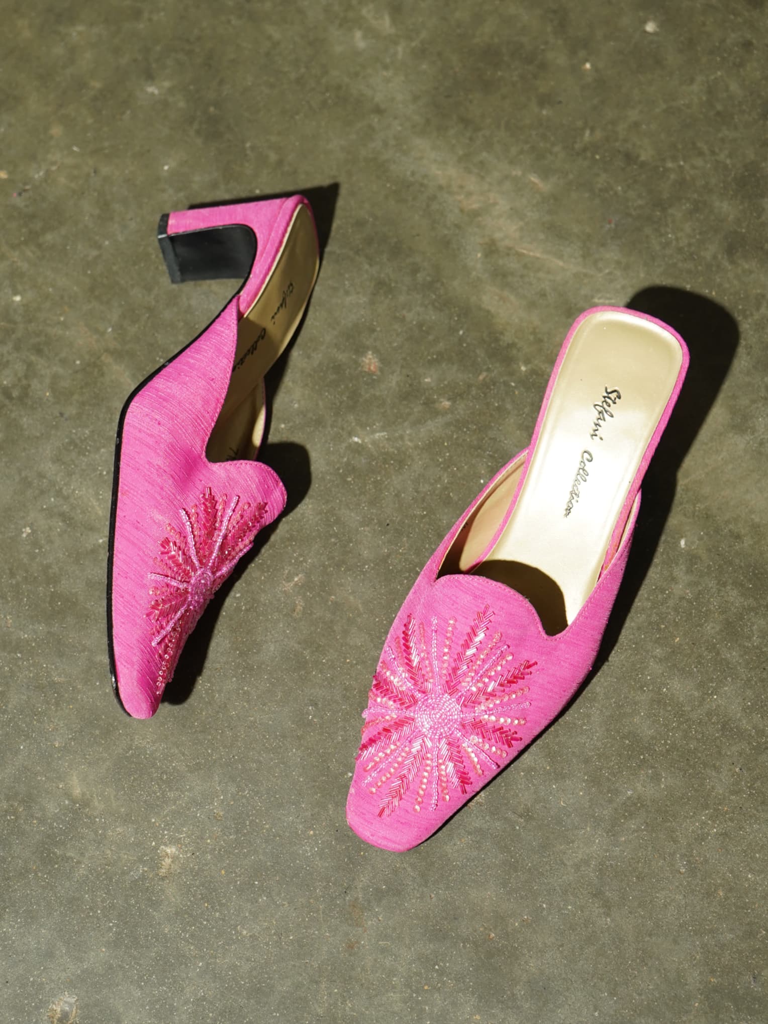 Stefani Collection Hot Pink Beaded Sunburst Mule