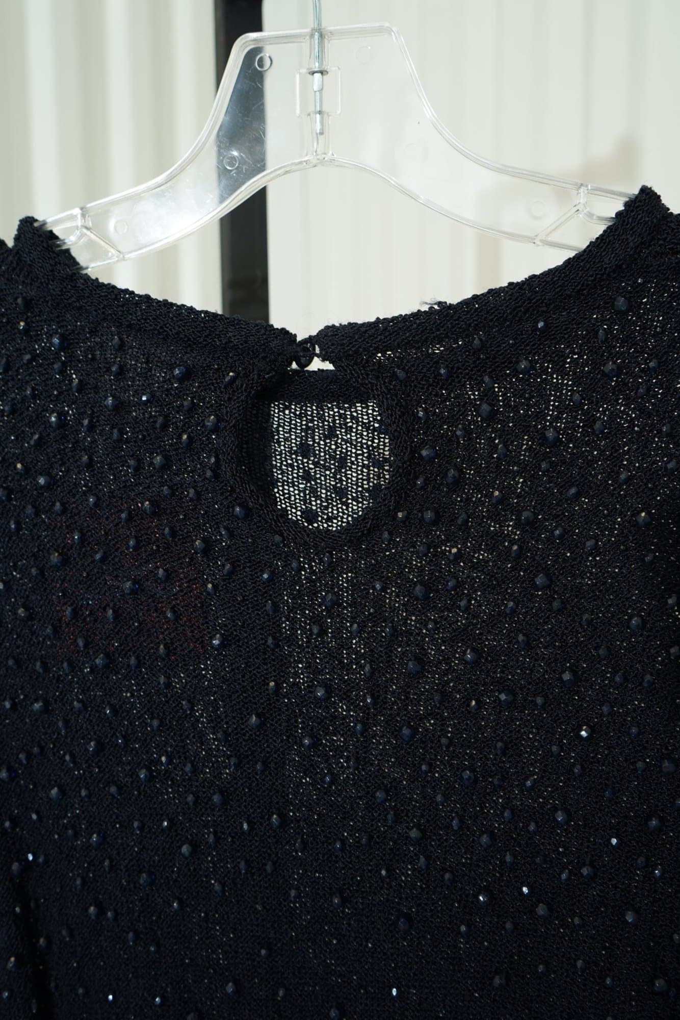 80s Carlisle/Sport Navy All-Over Beaded Knit Sweater