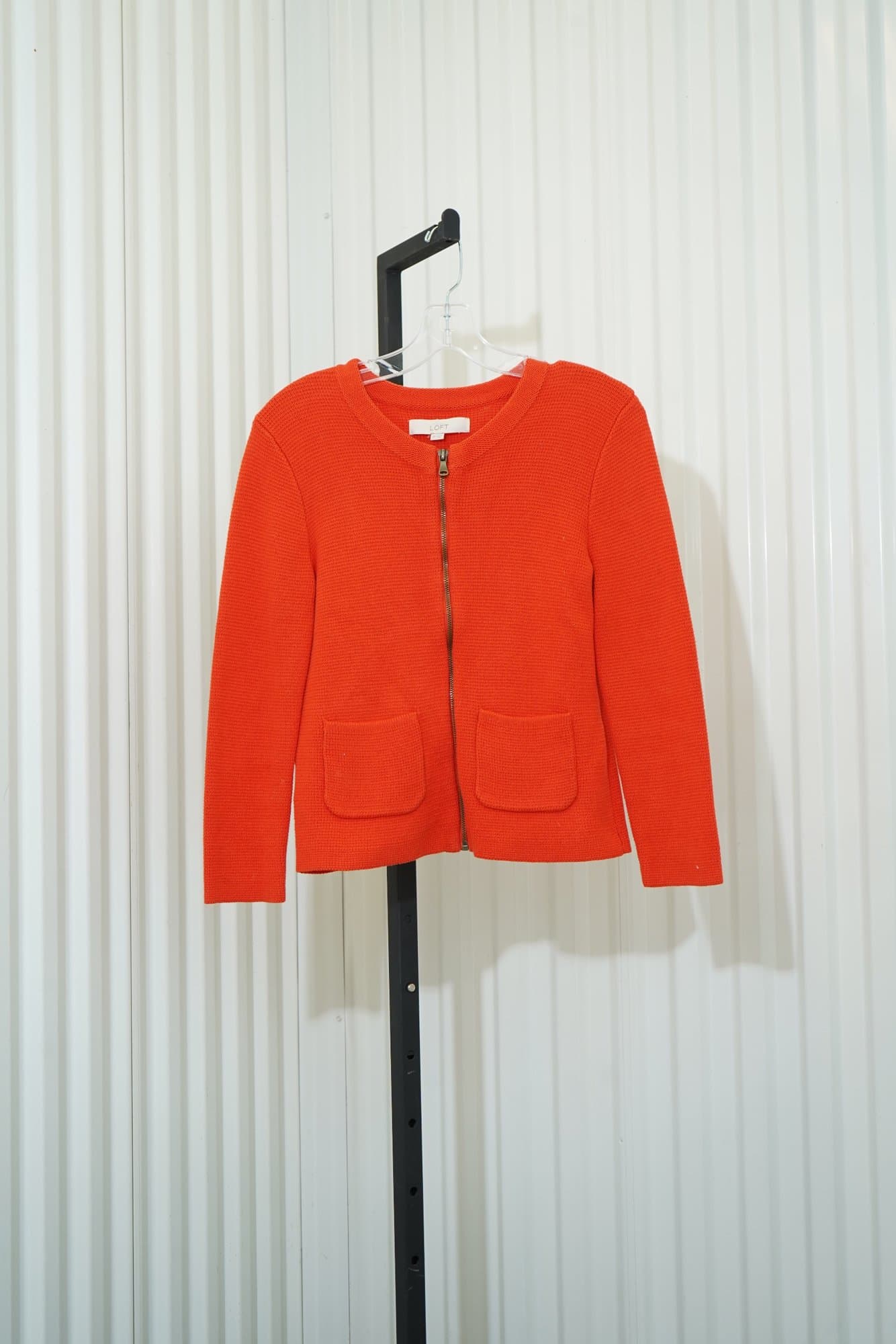 2000s-2010s LOFT orange full-zip cotton knit cardigan jacket