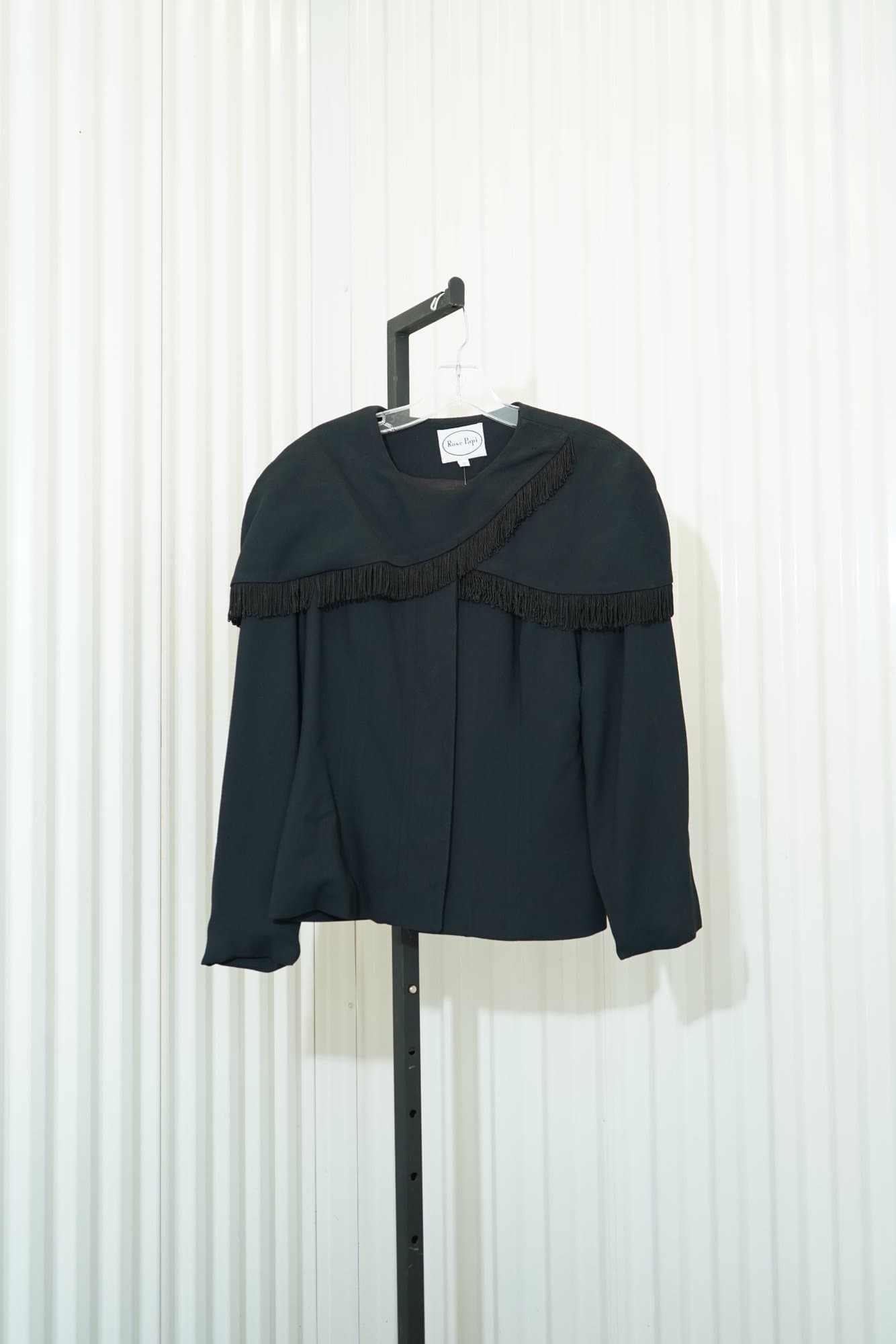 80s Rose Papi Black Fringe Cape-Yoke Structured Jacket