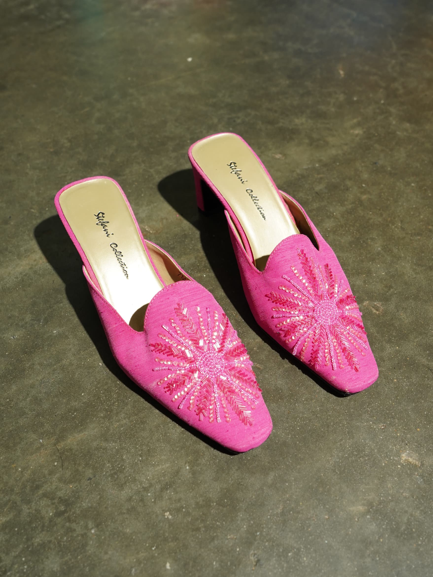 Stefani Collection Hot Pink Beaded Sunburst Mule
