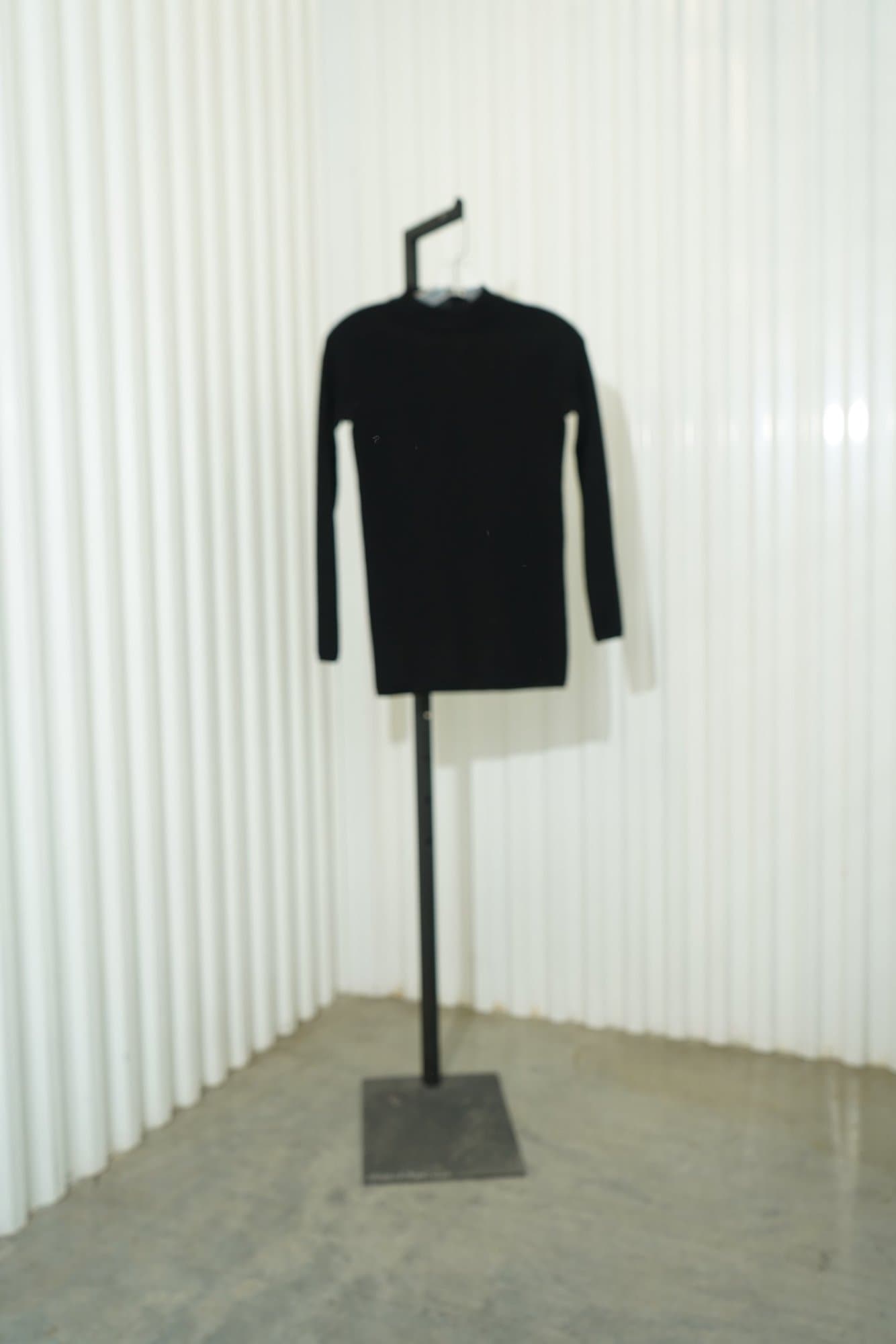 80s Hark Balck Merino Wool Mock-Neck Ribbed Sweater